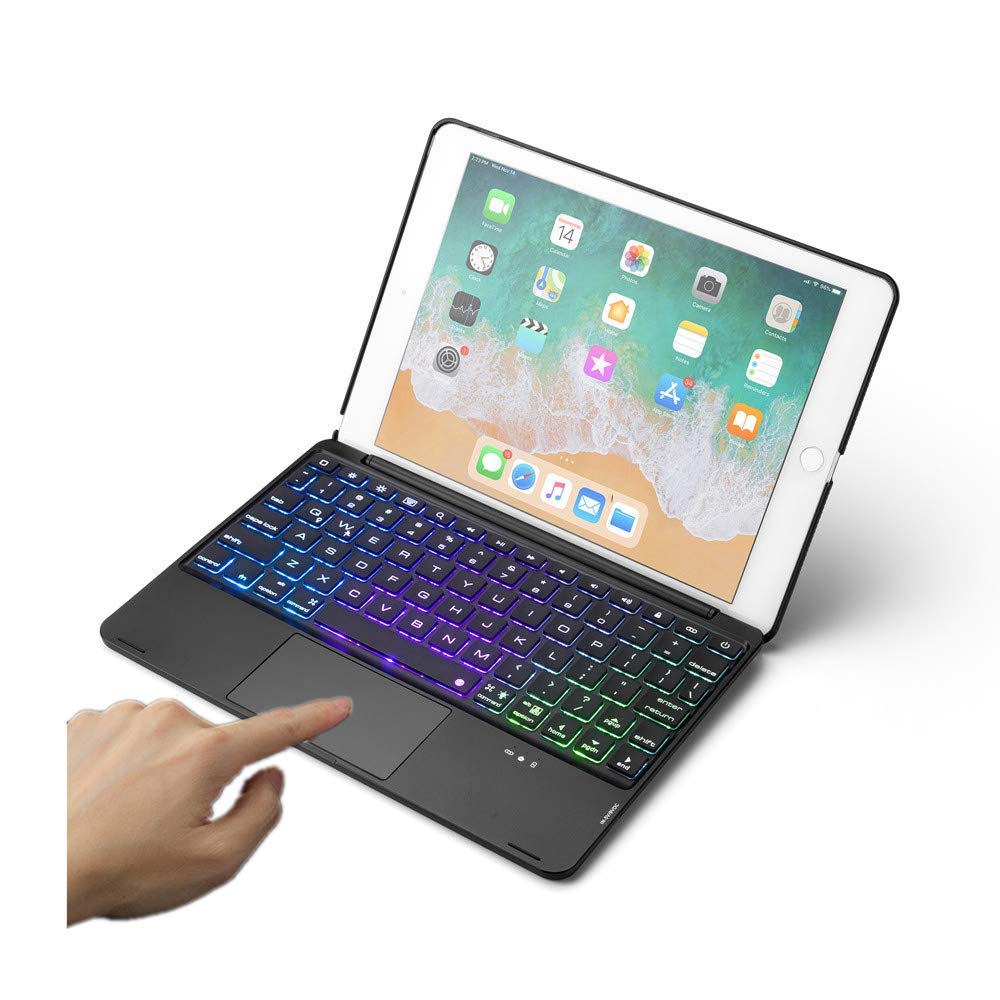 AnMengXinLing iPad 9.7 Keyboard Case with Touchpad - Backlit Bluetooth Keyboard & Aluminum Smart Cover for iPad 2018 (6th Gen)/iPad 2017 (5th Gen)/iPad Pro 9.7/iPad Air 2/1 (Black) - Perfect for Work, Study & Travel