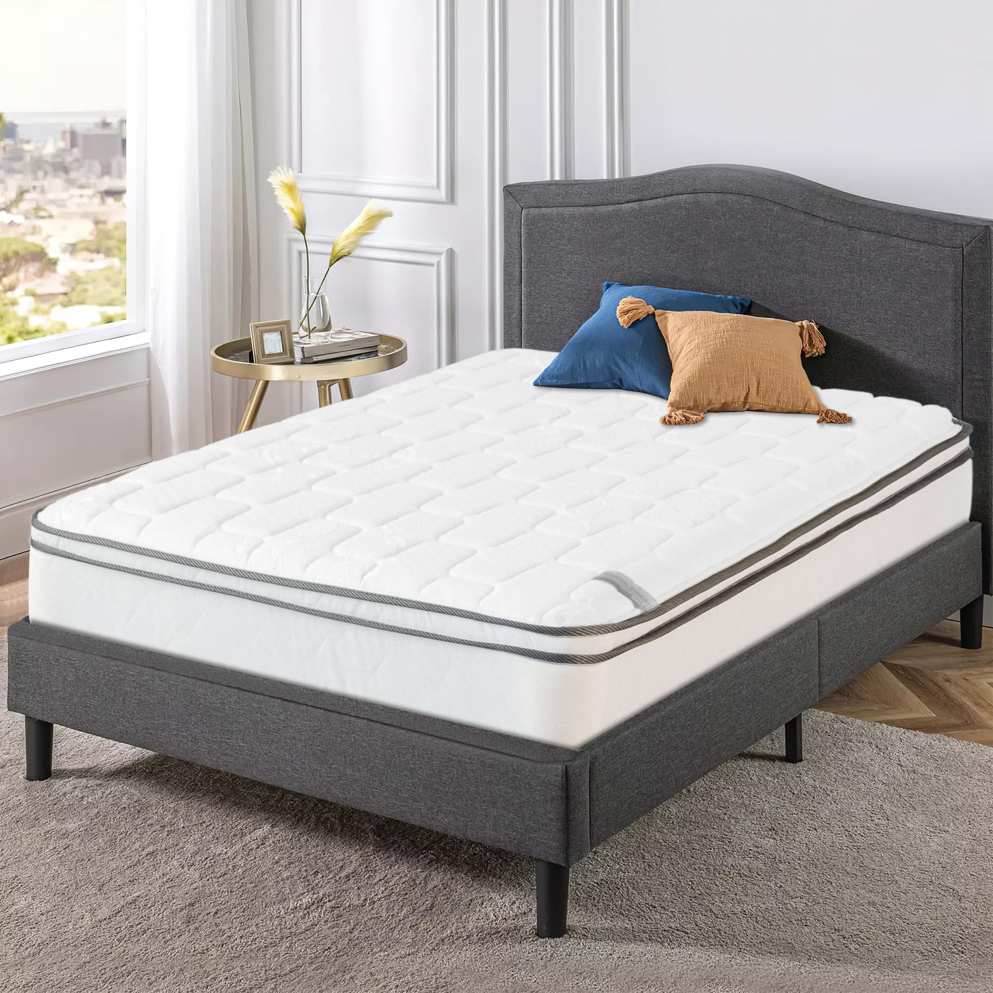 10-Inch Plush Quilted Euro Top Orthopedic Mattress for Back Pain Relief - King Size, White - Perfect for Master Bedroom & Guest Room Comfort