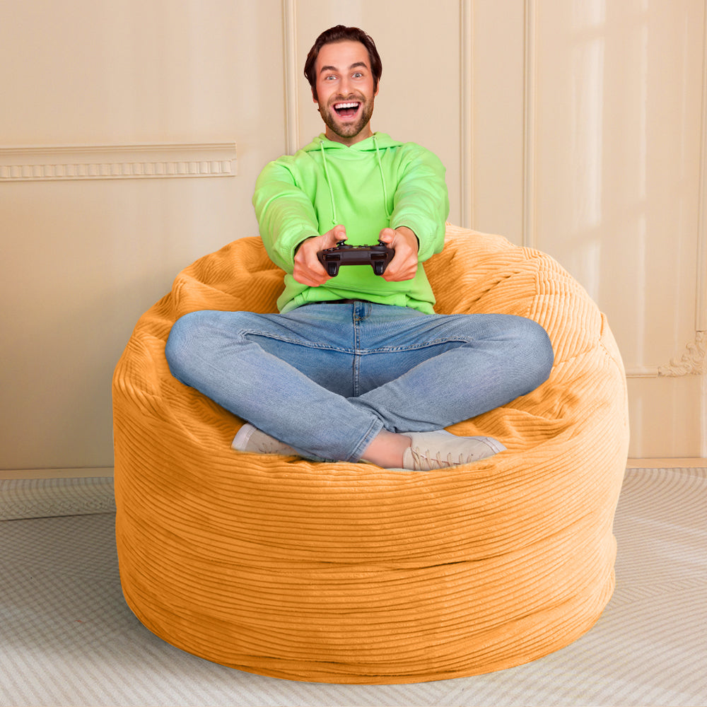 MAXYOYO 4ft Convertible Bean Bag Bed - Corduroy Floor Sleeper Sofa for Adults & Kids | Orange | Perfect for Living Room, Bedroom & Dorm Room