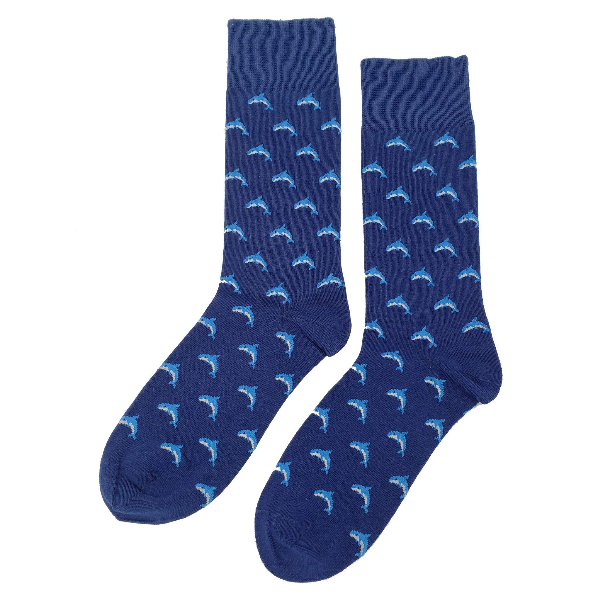 Funny Dolphin Print Crew Socks for Men - Colorful Novelty Cotton Casual Socks Size 8-12 - Perfect Gift for Beach Lovers & Ocean Enthusiasts - Great for Summer Outings, Vacation Wear & Funny Gift Ideas