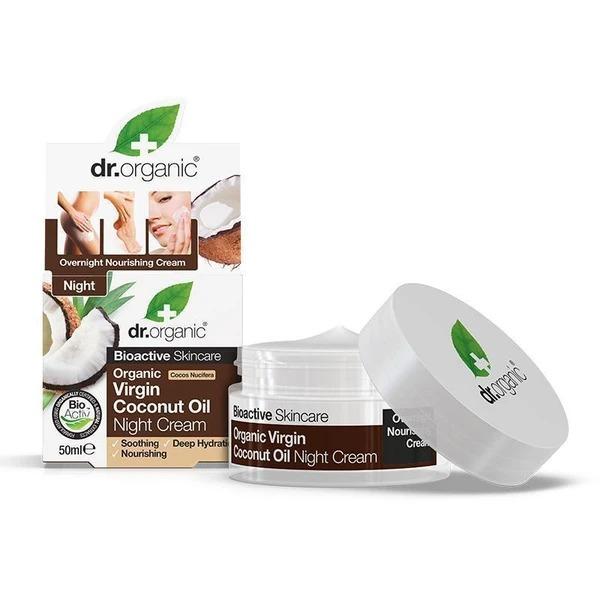 Dr Organic Night Cream with Organic Virgin Coconut Oil - Deep Hydration for Dry Skin, Anti-Aging & Overnight Repair - Perfect for Nighttime Skincare Routine