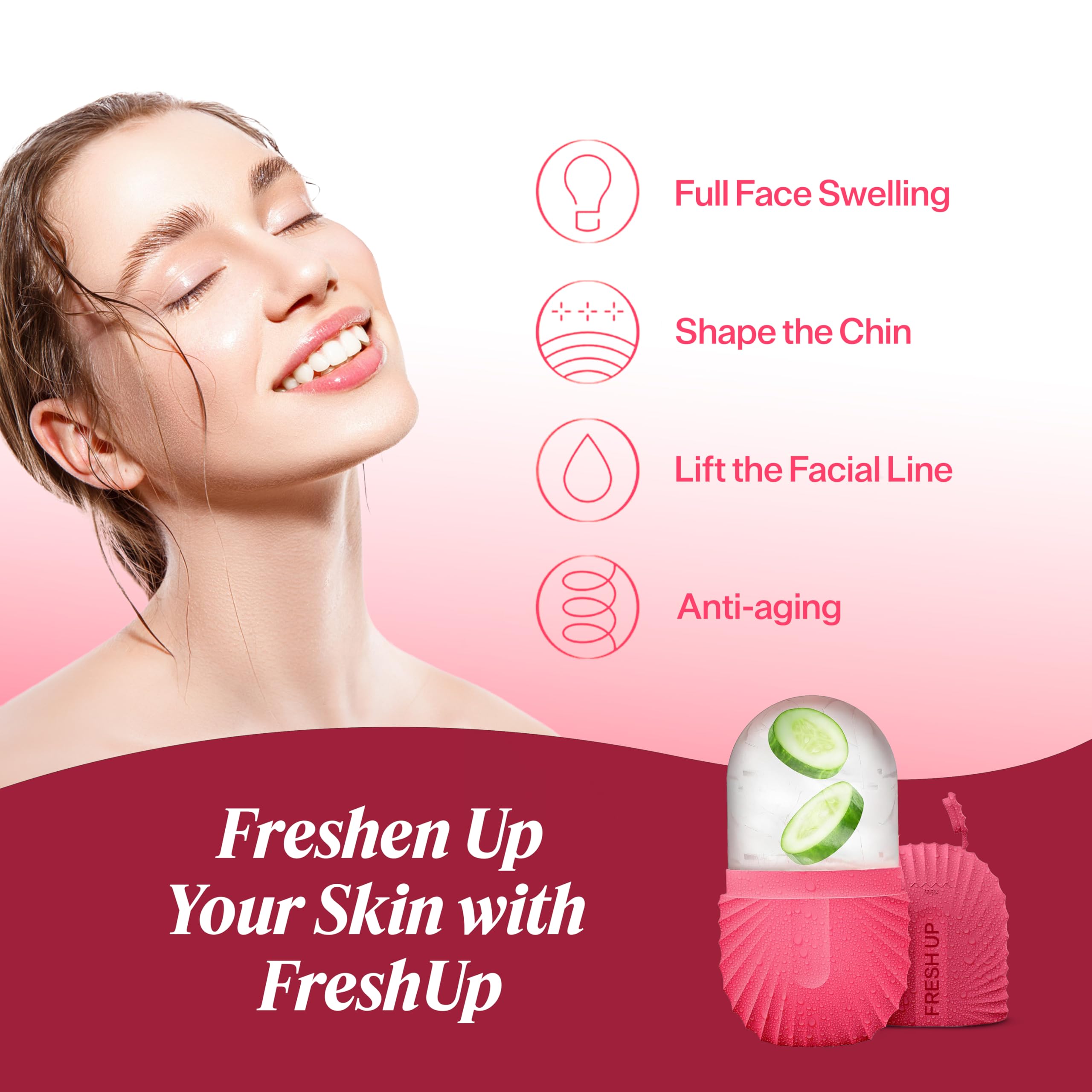 Pink Ice Roller for Face - Cooling Facial Massager to Reduce Puffiness & Dark Circles, Minimize Pores & Improve Skin Texture - Perfect for Morning Routine & Post-Workout Skin Care