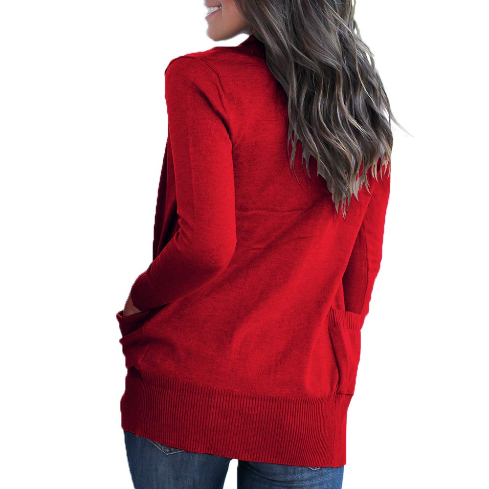 VOIANLIMO Women's Open Front Casual Long Sleeve Knit Cardigan Sweater with Pockets | Soft Comfortable Fall Winter Layering Piece for Office, Travel & Lounge Wear