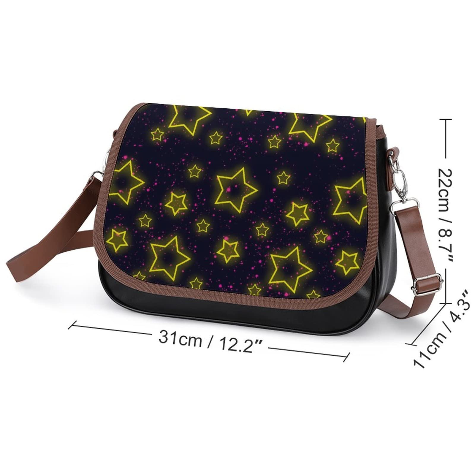 Stylish Women's Leather Crossbody Bag - Designer Shoulder Messenger Purse with Printed Flap in Black Starry Sky Pattern | Perfect for Work, Travel & Everyday Use