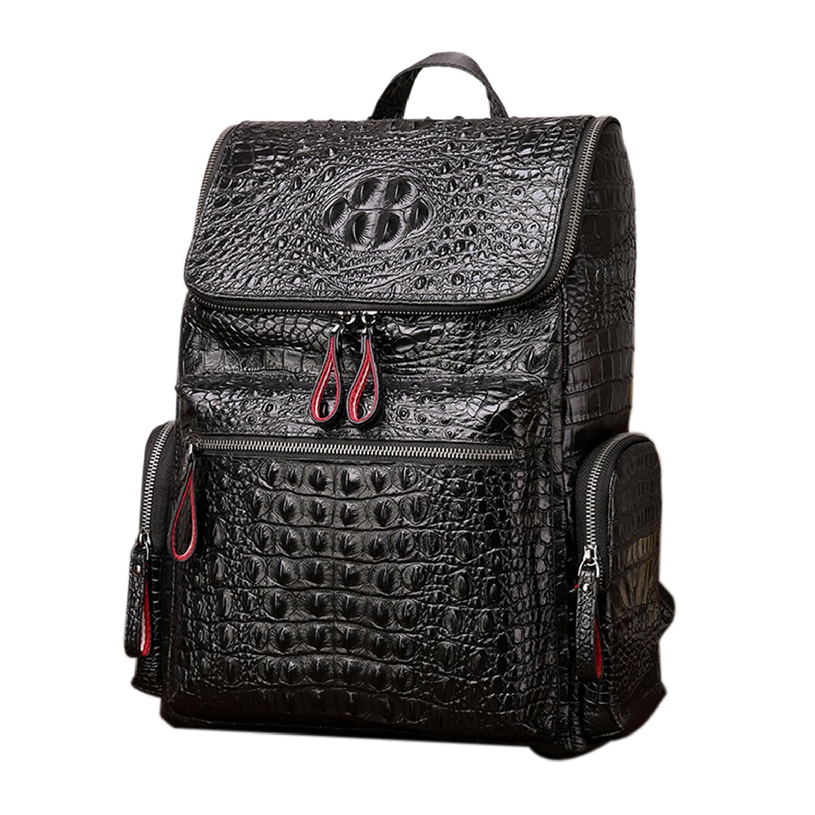Boshiho Genuine Leather Laptop Backpack for Men - Stylish Crocodile Pattern Travel Bag & Business Daypack - Perfect for Work, Commuting & Weekend Getaways (Large Size)