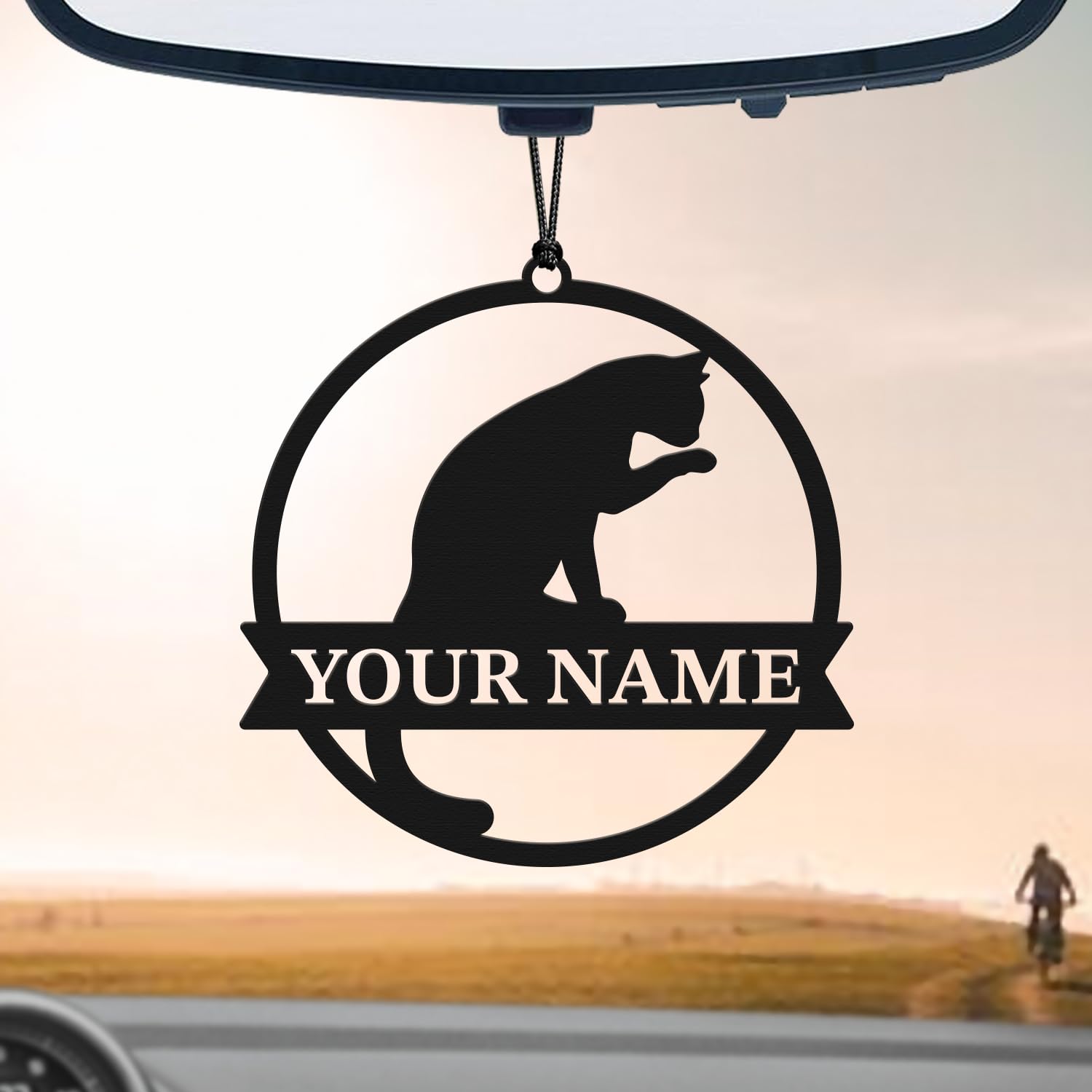 Personalized Custom Family & Pet Metal Name Car Accessories - Last Name Dog & Cat Metal Signs for Car Mirror Hanging Decor - Unique Automotive Interior Decorations for Family Cars, Pet Lovers & Gift Giving