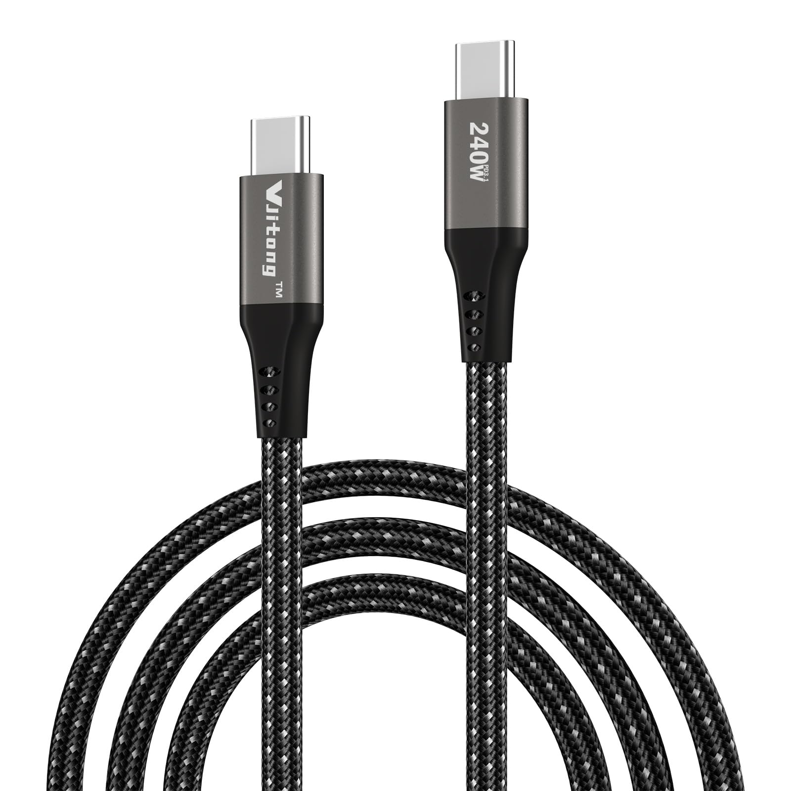 240W USB C to USB C Cable 5.0FT, Nylon Braided USB 2.0 Fast Charging Cable with 480Mbps Data Transfer & 5A Power Delivery - Compatible with iPhone 15 Series, Samsung Galaxy S23, MacBook Air/Pro (PD3.1) - Perfect for Travel, Office & Home Charging