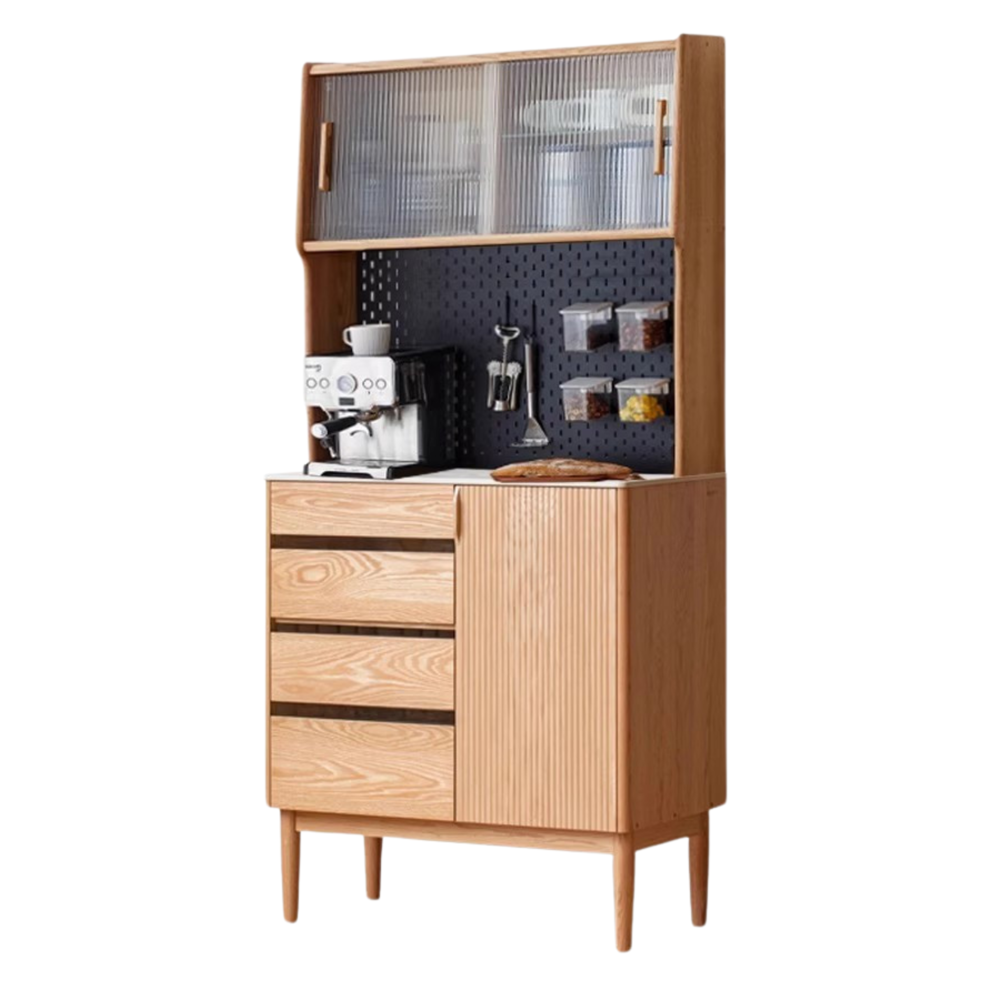 33.5x17.7x71.3nch / 85x45x181сm / Natural wood color / rock board dining side cabinet + upper shelf (without light strip)