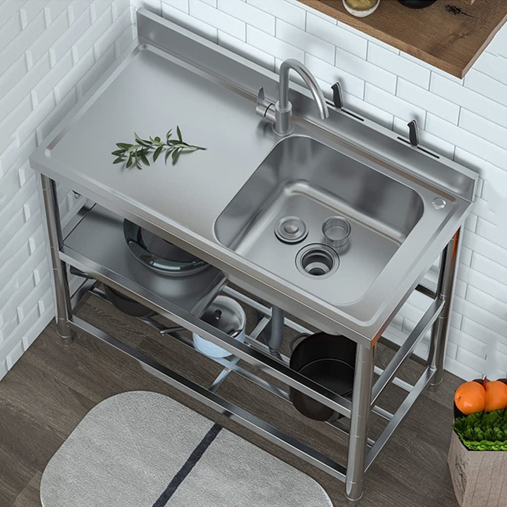 Stainless Steel Free Standing Commercial Kitchen Sink All-in-One Kit with 360° Rotating Faucet - Splash-Proof Utility Sink for Bars, Restaurants, Canteens & Food Service Areas - Perfect for High-Traffic Commercial Kitchens, Buffet Stations & Catering Businesses