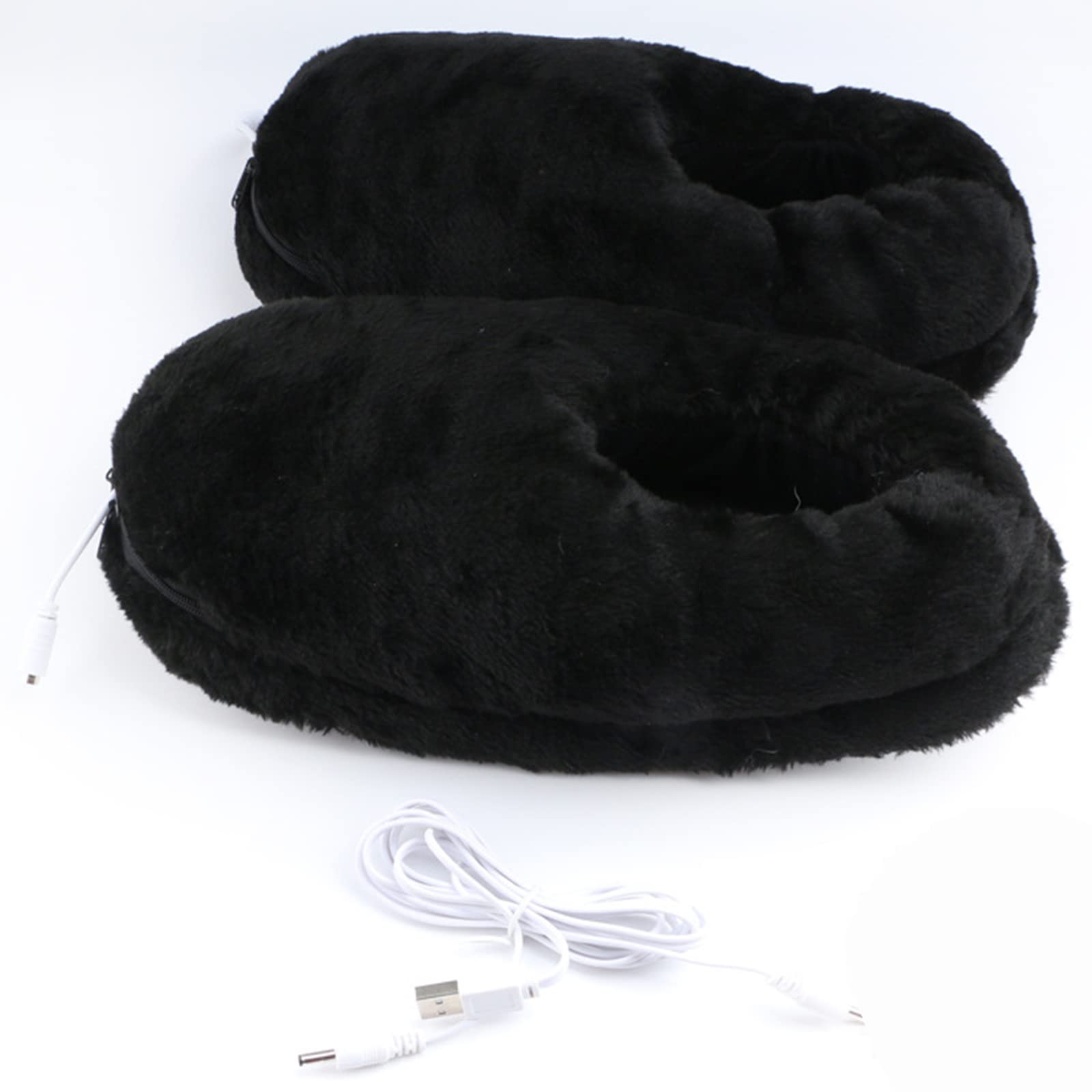 Electric Heated Slippers for Men & Women - USB Rechargeable Winter Warm Plush Indoor/Outdoor Heating Shoes - Machine Washable Comfort for Cold Weather - Perfect for Home, Office & Camping - Black