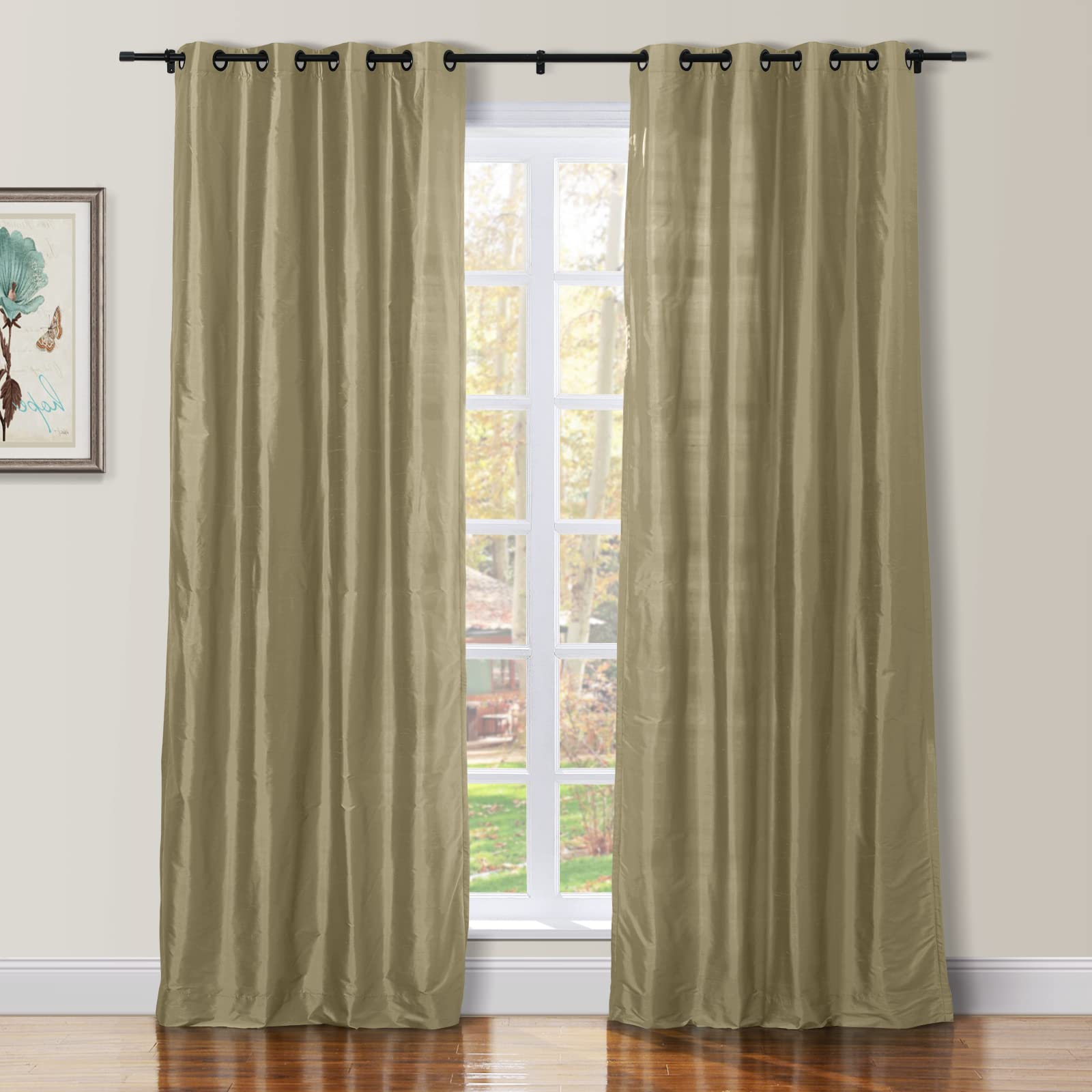 TWOPAGES 100% Silk Dupioni Blackout Curtains for Bedroom - Luxury Grommet Top Window Drapes 50W x 84L Inches (1 Panel) - Perfect for Master Bedroom, Living Room & Home Theater Light Blocking