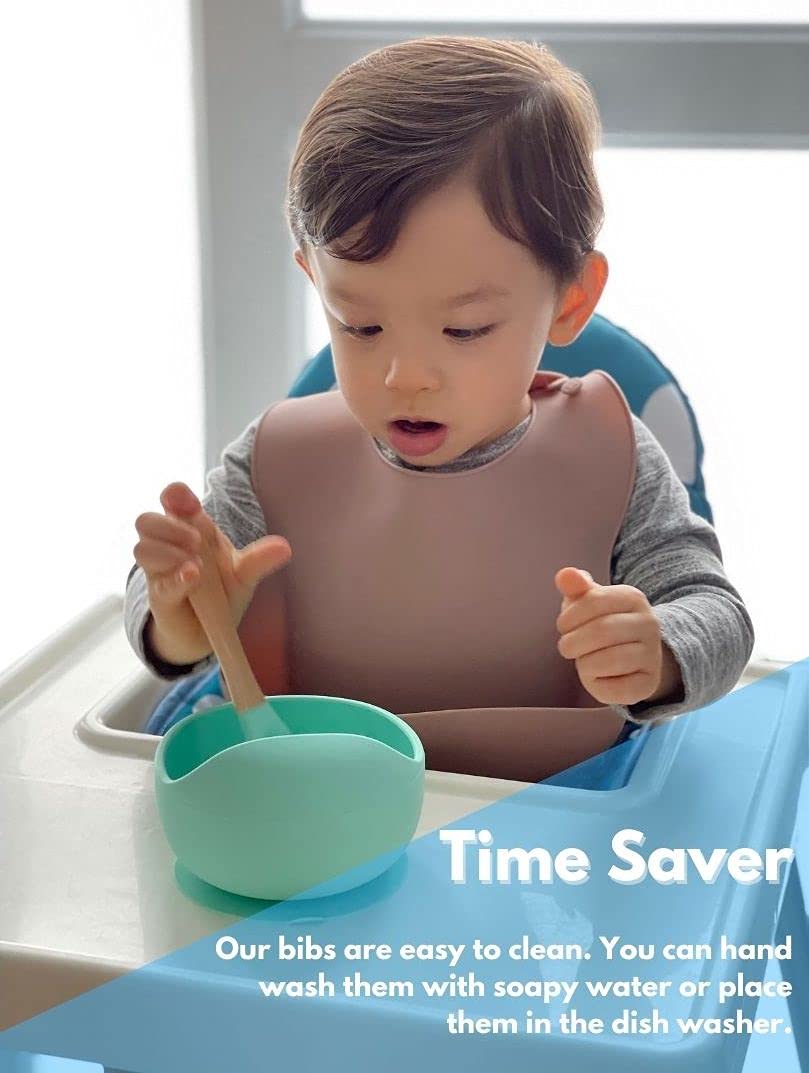 Premium Silicone Baby Bibs with Food Catcher - Soft, Waterproof & Adjustable for Girls & Boys (6-36 Months) - 2 Pack Set - Perfect for Mealtime, Feeding & Mess-Free Learning