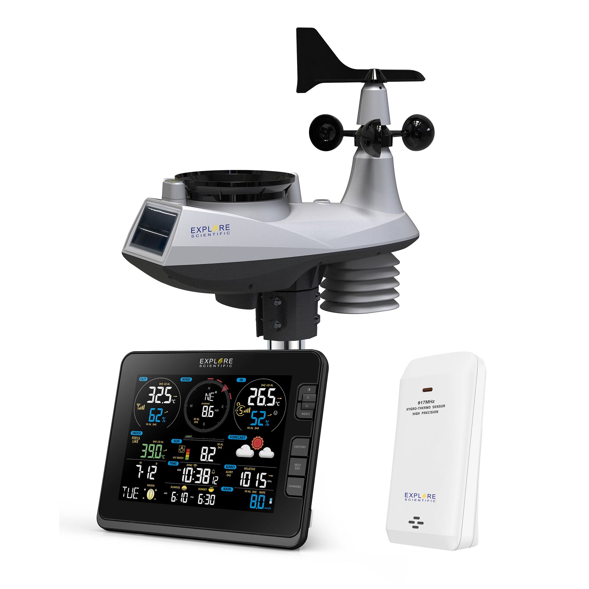 Explore Scientific 7-in-1 WiFi Professional Weather Station with Weather Underground WSX3001 - Accurate Indoor/Outdoor Temperature, Humidity & Forecast for Home, Garden & Weather Enthusiasts