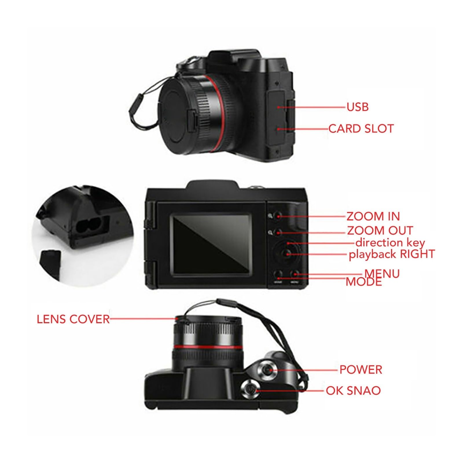 16X Digital Zoom Camera - 1080P HD Video Camcorder with LCD Display for Vlogging, YouTube, Travel & Outdoor Adventures