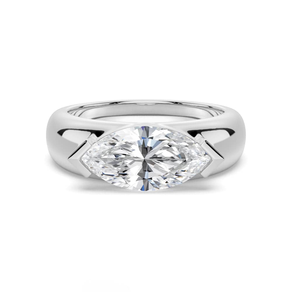 1 CT Marquise Cut Moissanite Half Bezel Stackable Wedding Ring - Elegant Bridal Jewelry for Engagement, Anniversary & Everyday Wear