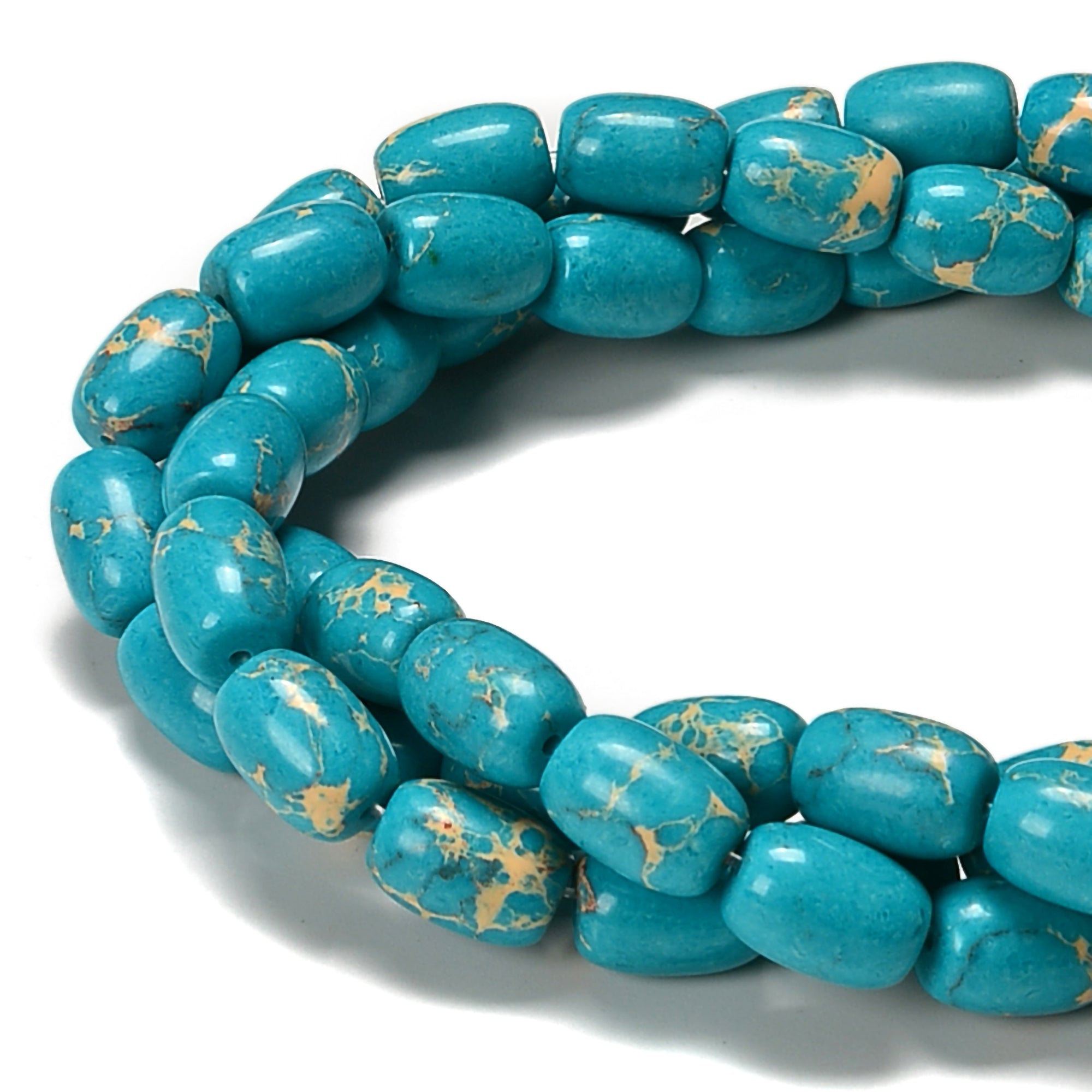 Natural Blue Green Sea Sediment Jasper Barrel Beads 10x14mm 15.5
