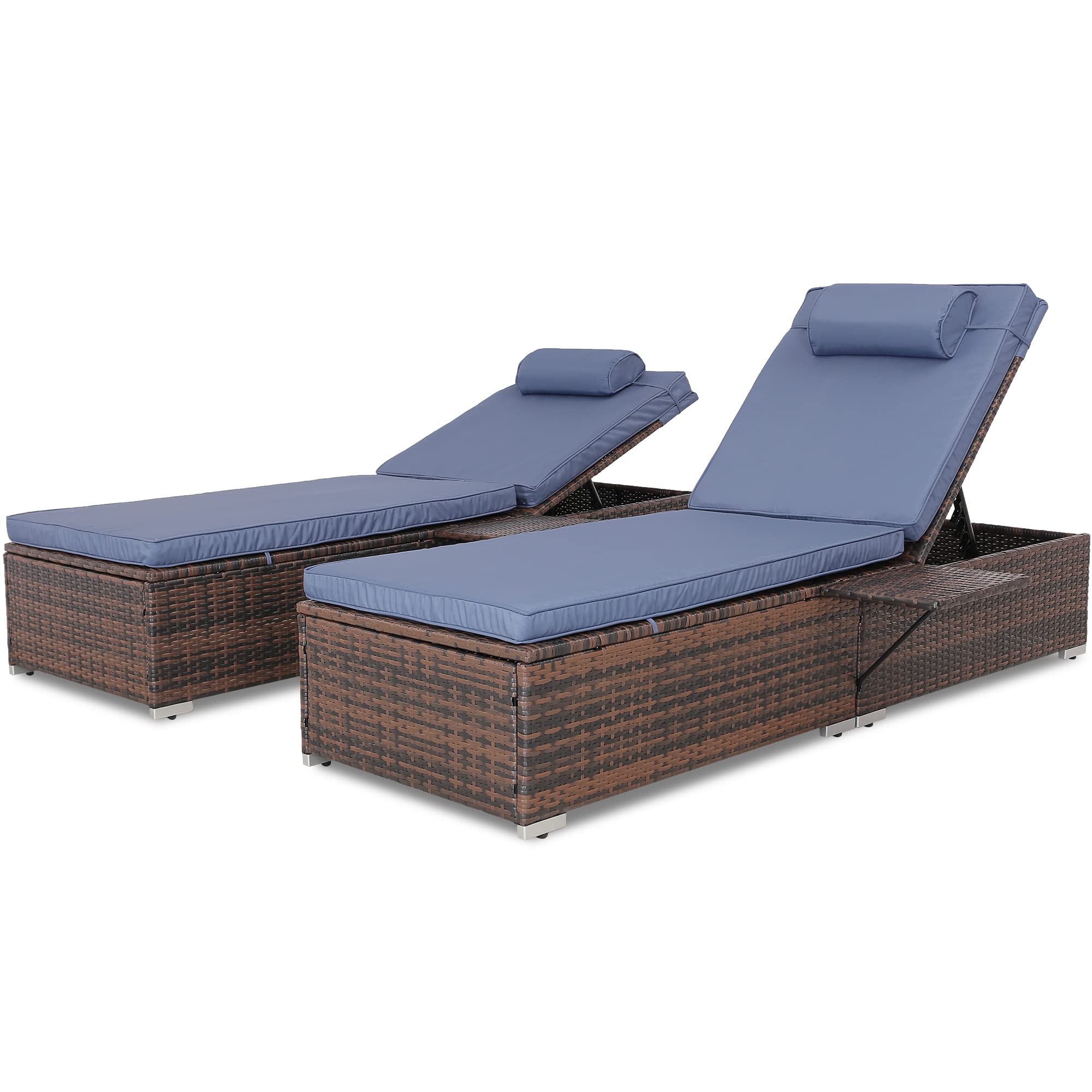 Adjustable PE Rattan Wicker Chaise Lounge Chair Set of 2 with Cushions - Indoor Outdoor Poolside, Beach, Backyard & Garden Relaxation - Comfortable Patio Furniture for Sunbathing & Lounging