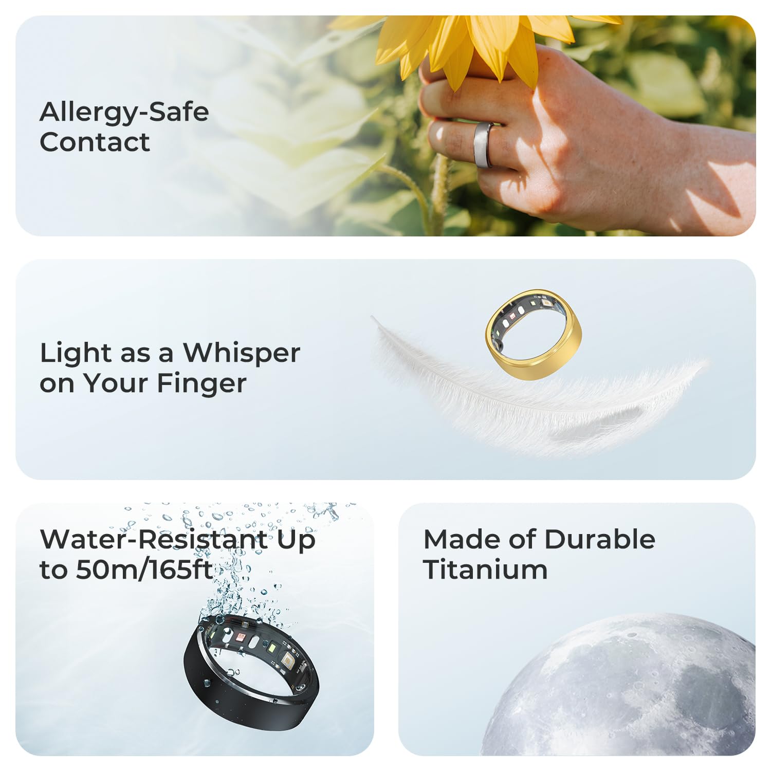 RingConn Smart Ring - No App Subscription, Sizing Kit Included, 7-Day Battery Life - Activity & Sleep Tracker with Stress & Heart Rate Monitoring - Waterproof Fitness Ring for iOS & Android (Silver, Size 14) - Perfect for Health Monitoring, Workouts & Daily Wellness Tracking