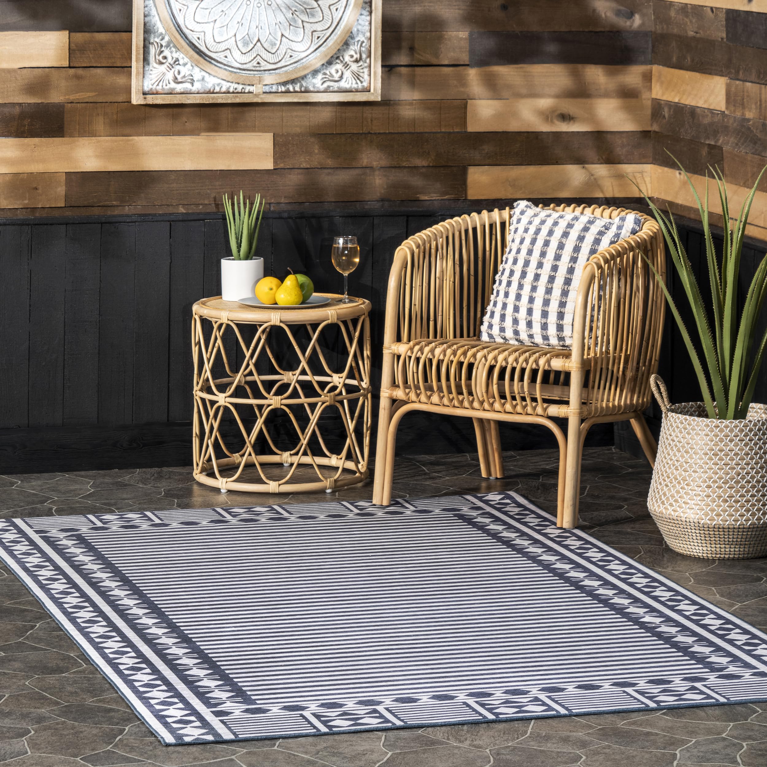 nuLOOM Lacie Multi Striped Washable Indoor/Outdoor Rug 8x10 ft - Blue Striped Area Rug for Living Room, Bedroom & Patio - Machine Washable Durable Decor Rug