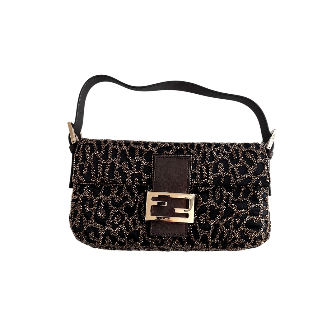 Fendi Cheetah Print Embroidered Beaded Baguette Bag - Luxury Designer Crossbody Purse for Women, Perfect for Parties, Date Nights & Special Occasions