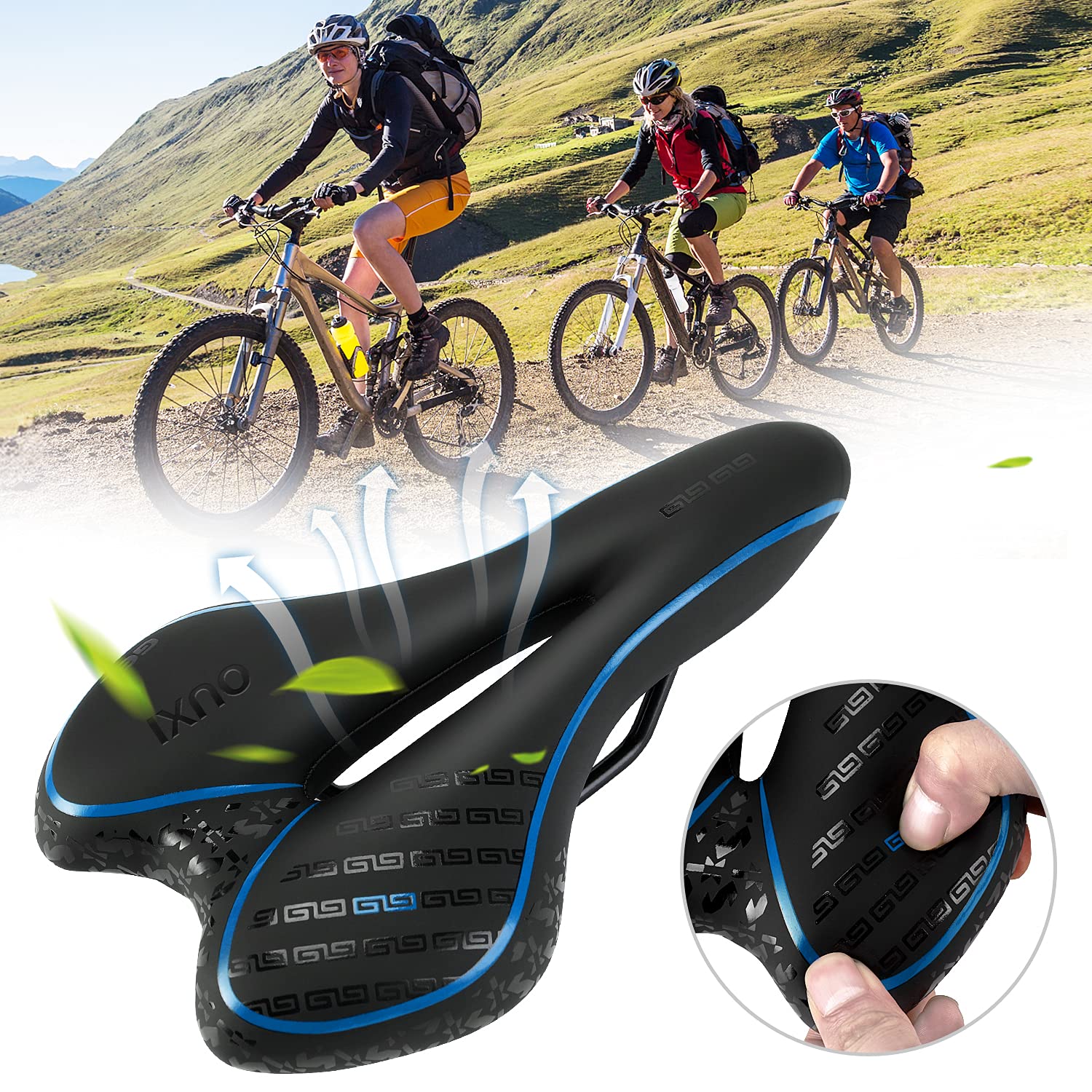OUXI Comfort Bike Seat - Gel Cushioned Bicycle Saddle with Shock Absorption & Waterproof Cover - Universal Fit for MTB, Road & Exercise Bikes (Men & Women) - Perfect for Commuting, Cycling & Outdoor Adventures