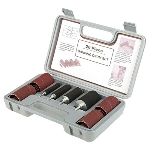 20-Piece Drum Sander Kit with Case - Spindle Sanding Drum Accessories for Drill Press, Woodworking & Knife Sharpening | Perfect for DIY Projects, Furniture Refinishing & Tool Maintenance
