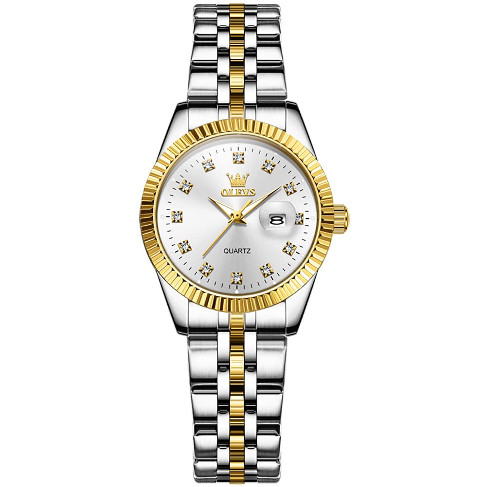 Luxury Diamond Women's Watches - OLEVS Analog Quartz Waterproof Stainless Steel Dress Watch with Day Date Display | Perfect for Formal Events, Business Meetings & Special Occasions