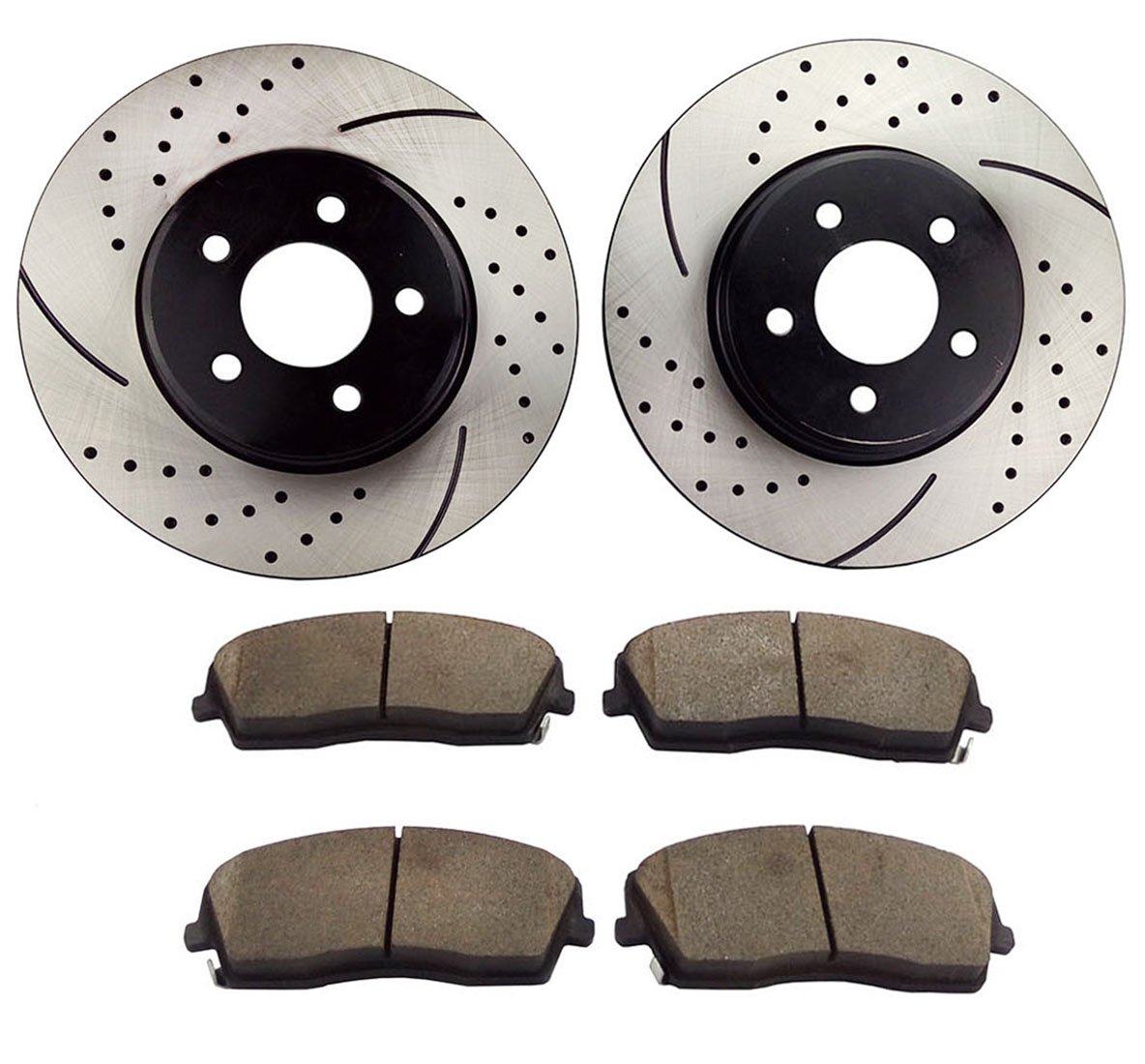 High-Performance Front Brake Kit with Drilled & Slotted Rotors & Ceramic Pads for 2005-2017 Chrysler 300 | 2006-2017 Dodge Challenger/Charger/Magnum V6 RWD - Perfect for Racing, Daily Driving & Performance Upgrades