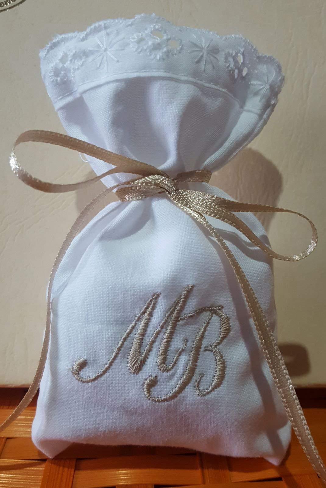 Personalized Wedding Favor Bags - 20 Embroidered Initial Name Confetti Bags for Bridal Shower, Reception & Party Decor | Elegant Gift Packaging for Guests