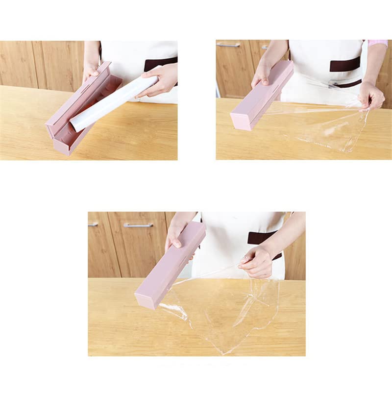 Plastic Wrap Dispenser with Cutter - Kitchen Food Wrap Storage Holder & Film Cutter - Perfect for Meal Prep, Leftovers, and Food Preservation (BPA-Free)