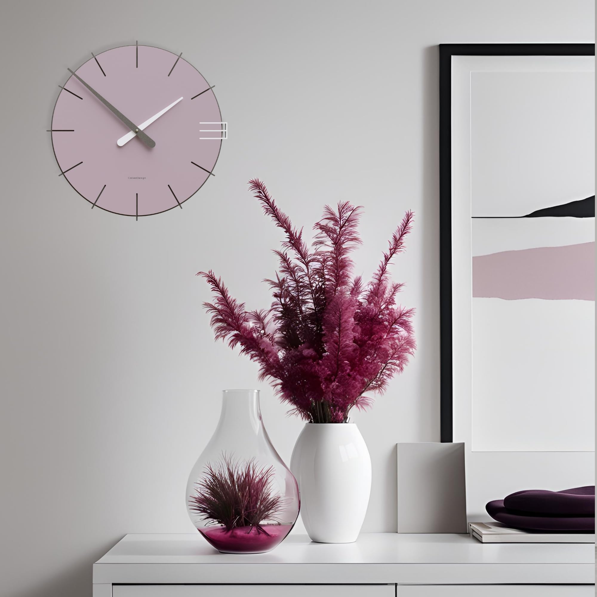 CalleaDesign 16.5 Inch Modern Wall Clock with Plum Grey Finish - Perfect for Living Room, Bedroom, Office & Home Decor