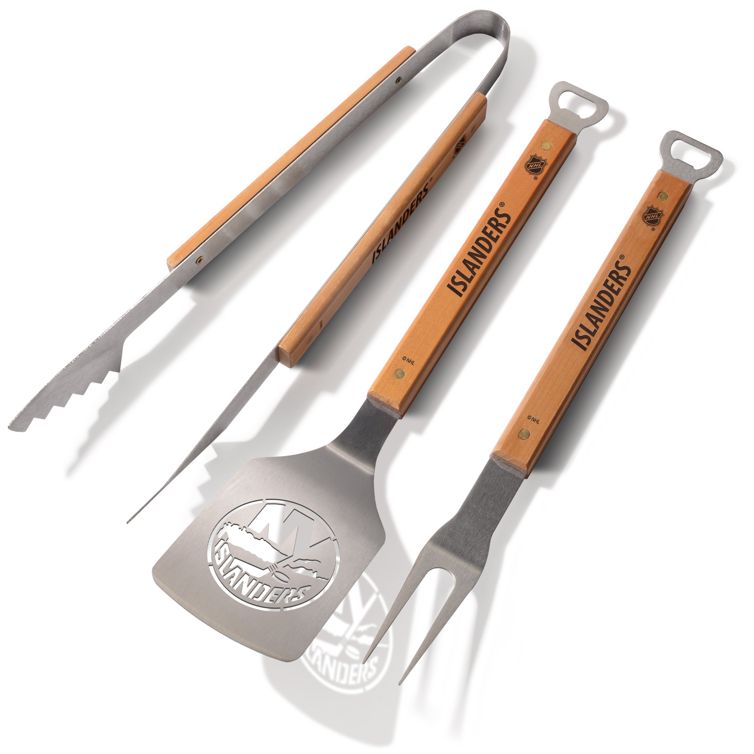 New York Islanders 3-Piece BBQ Grill Set - Stainless Steel Grilling Tools with Heat-Resistant Handles for Outdoor Cooking, Tailgating & Backyard Parties