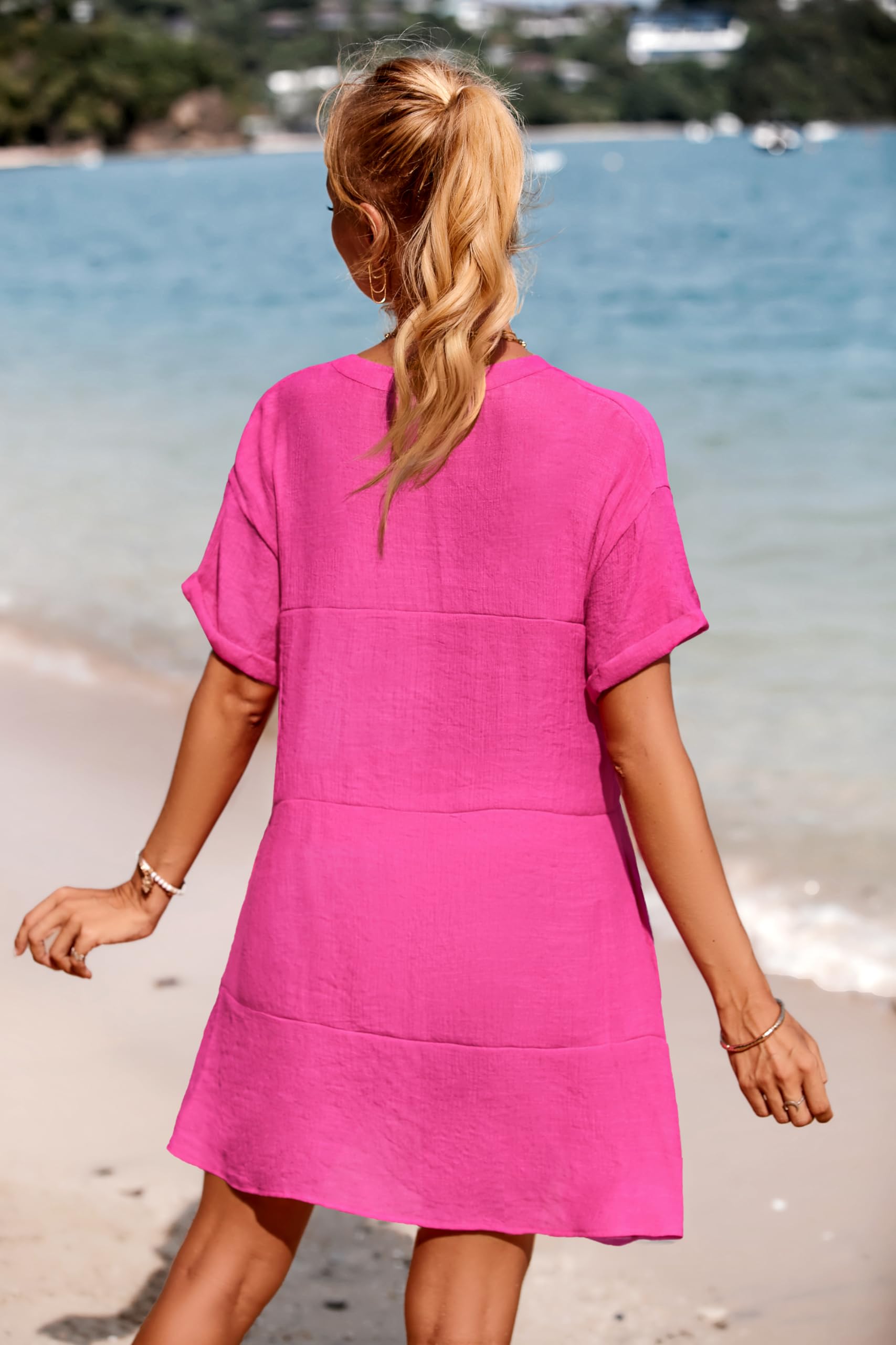 AI'MAGE Women's Swimsuit Cover Up Dress - Lightweight Bikini Beach Coverup with Pockets, A-Line Bathing Suit Dress for Pool, Vacation & Summer Outfits
