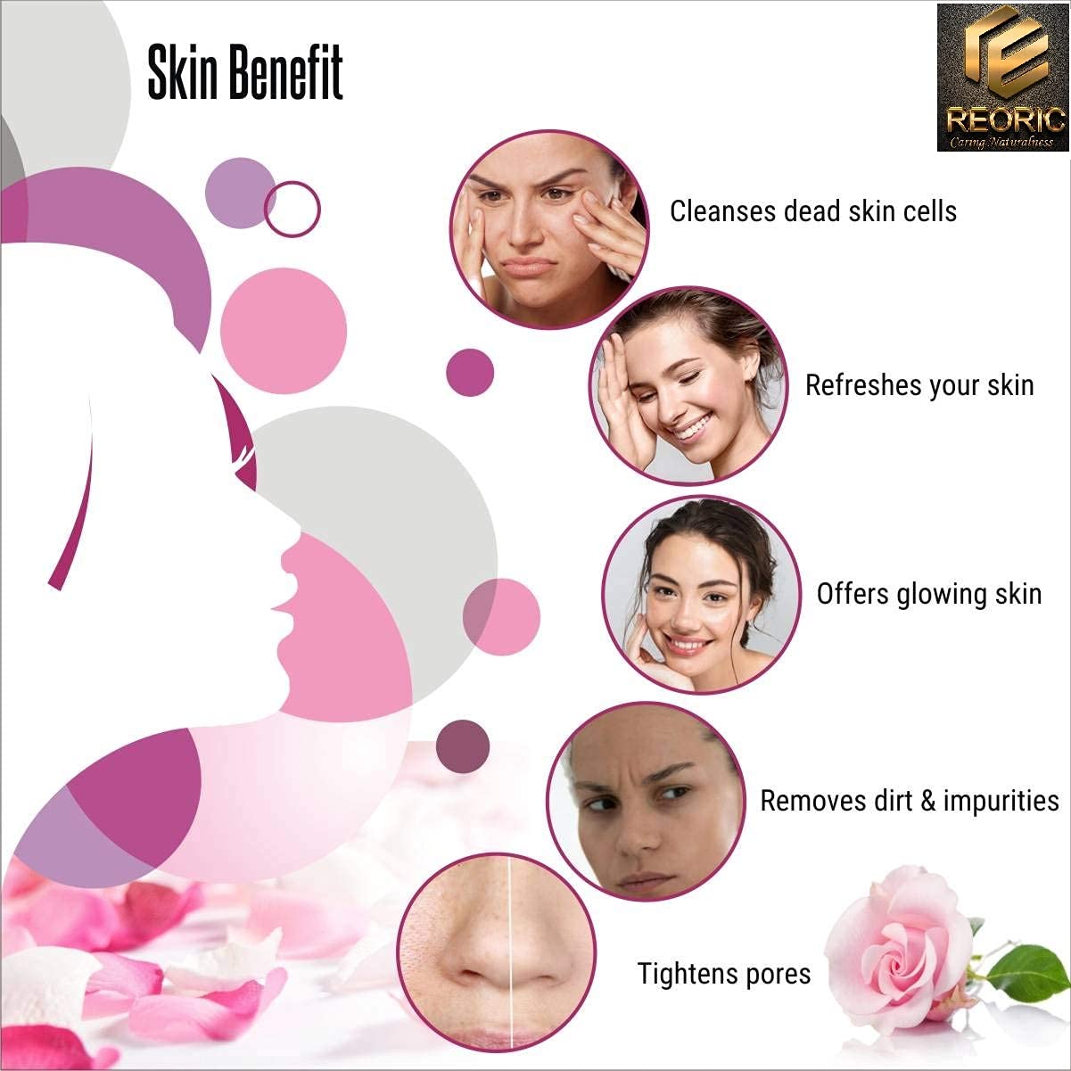 Reoric Rose Petal Powder | 100% Pure Rosa Centifolia | Natural Skin Whitening & Brightening Face Pack | Organic Gulab for Glowing Skin Care | Vegan, Chemical-Free (100g) | Perfect for DIY Face Masks & Spa Treatments