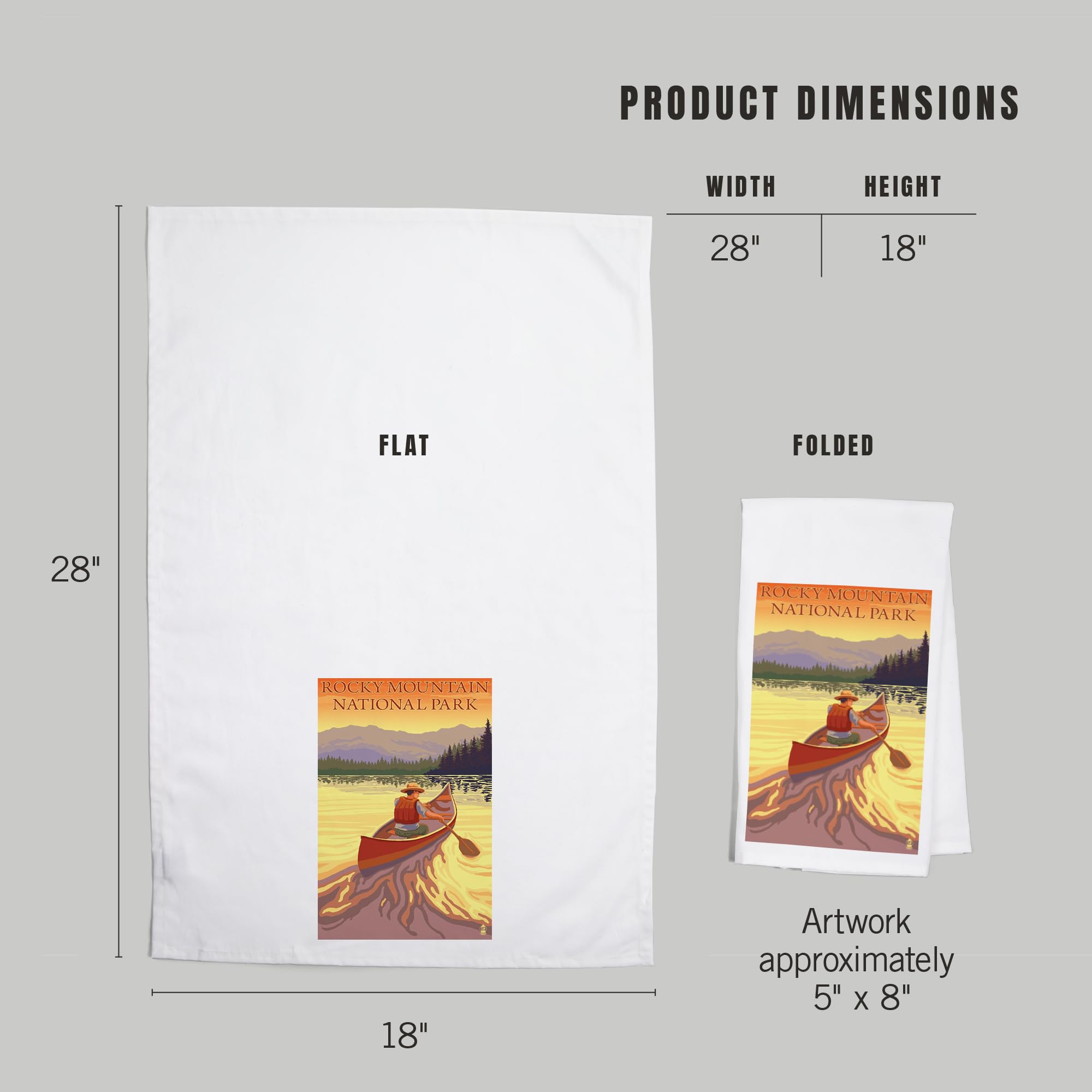 Rocky Mountain National Park Canoe Scene - 100% Cotton Tea Towel | Decorative Hand Towel for Kitchen & Home | Perfect for Camping, Picnics & Cabin Decor