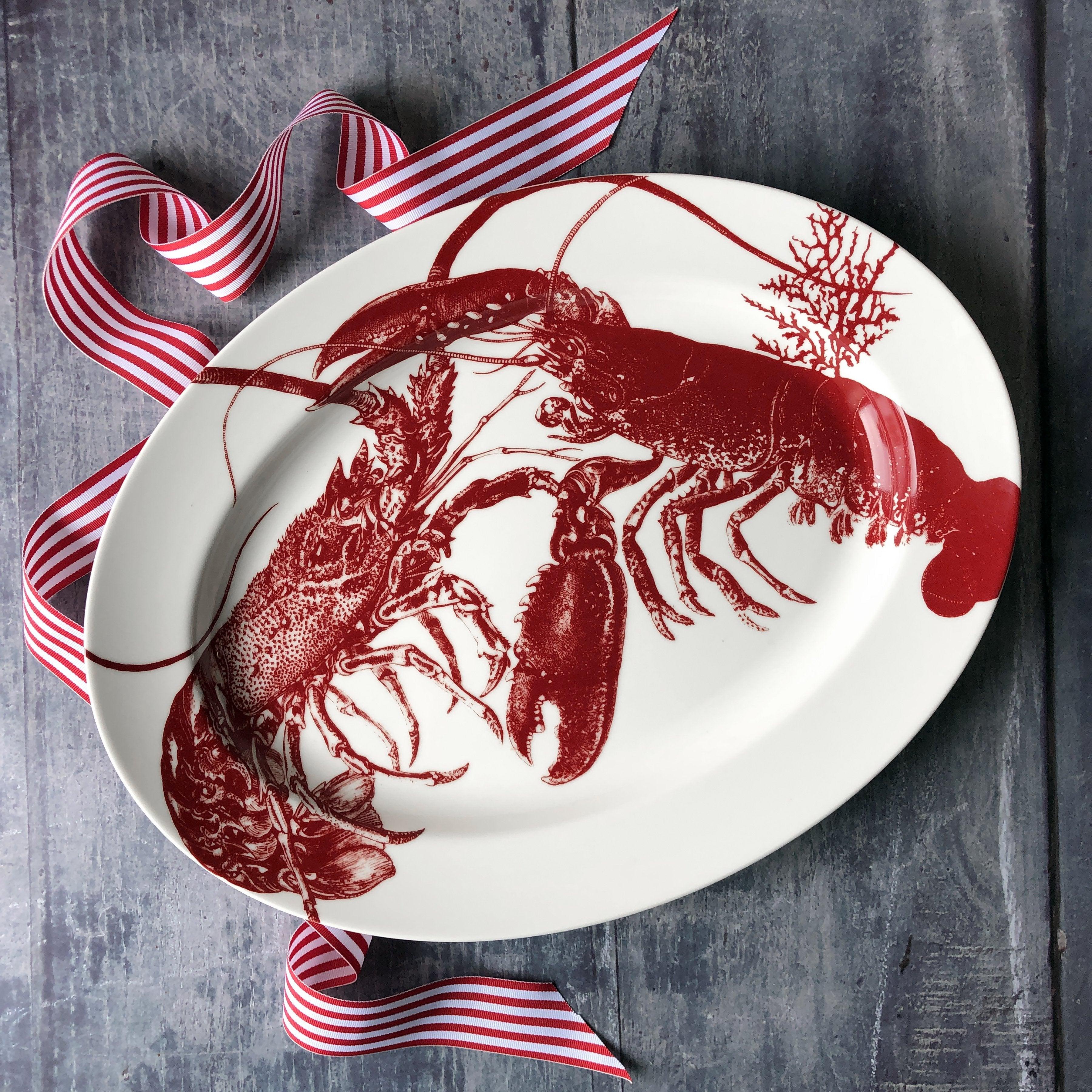 Premium Lobster Oval Rimmed Serving Platter - Elegant Dinnerware for Seafood, Appetizers & Entertaining - Perfect for Parties, Holidays & Fine Dining