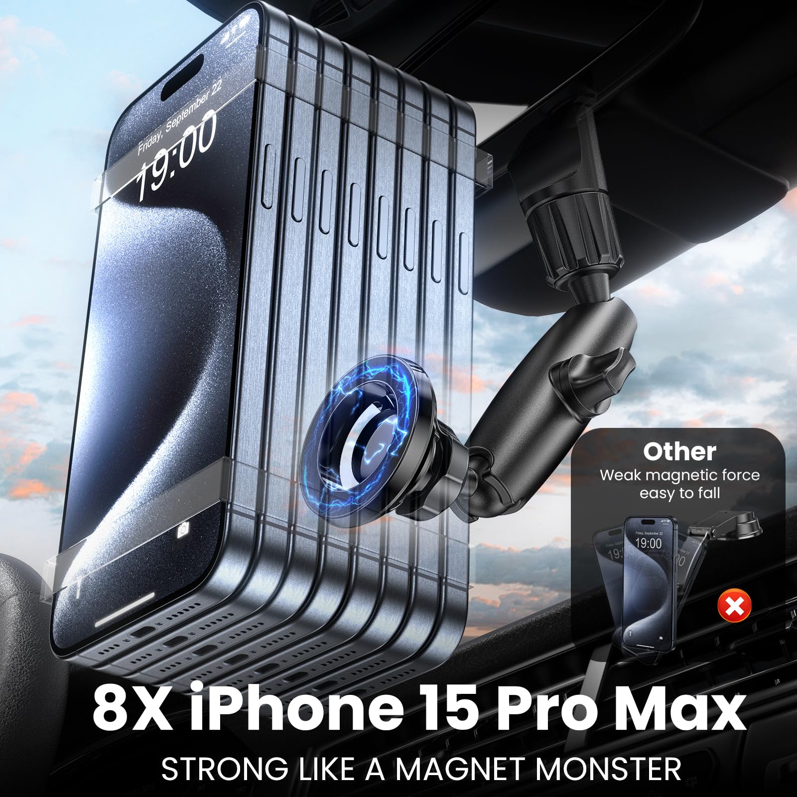 Magnetic Car Phone Holder - 360° Rotating Rear View Mirror Phone Mount for iPhone 16/15/14/13/12 & Magsafe Phones | Universal Smartphone Car Accessory for Safe Driving & GPS Navigation