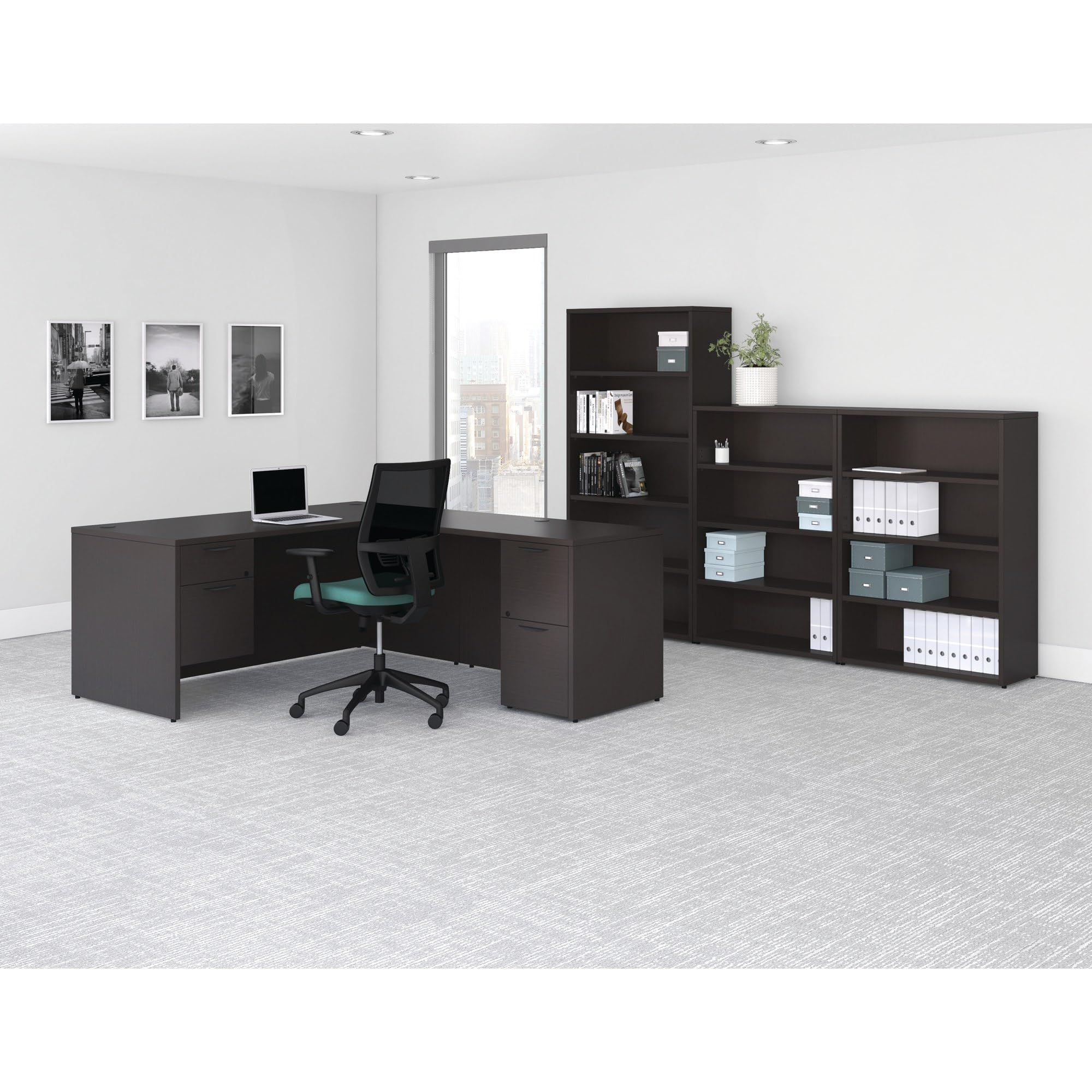 Lorell Prominence 2.0 Espresso Laminate Double-Pedestal Office Desk - Modern Executive Workstation for Home & Business Use