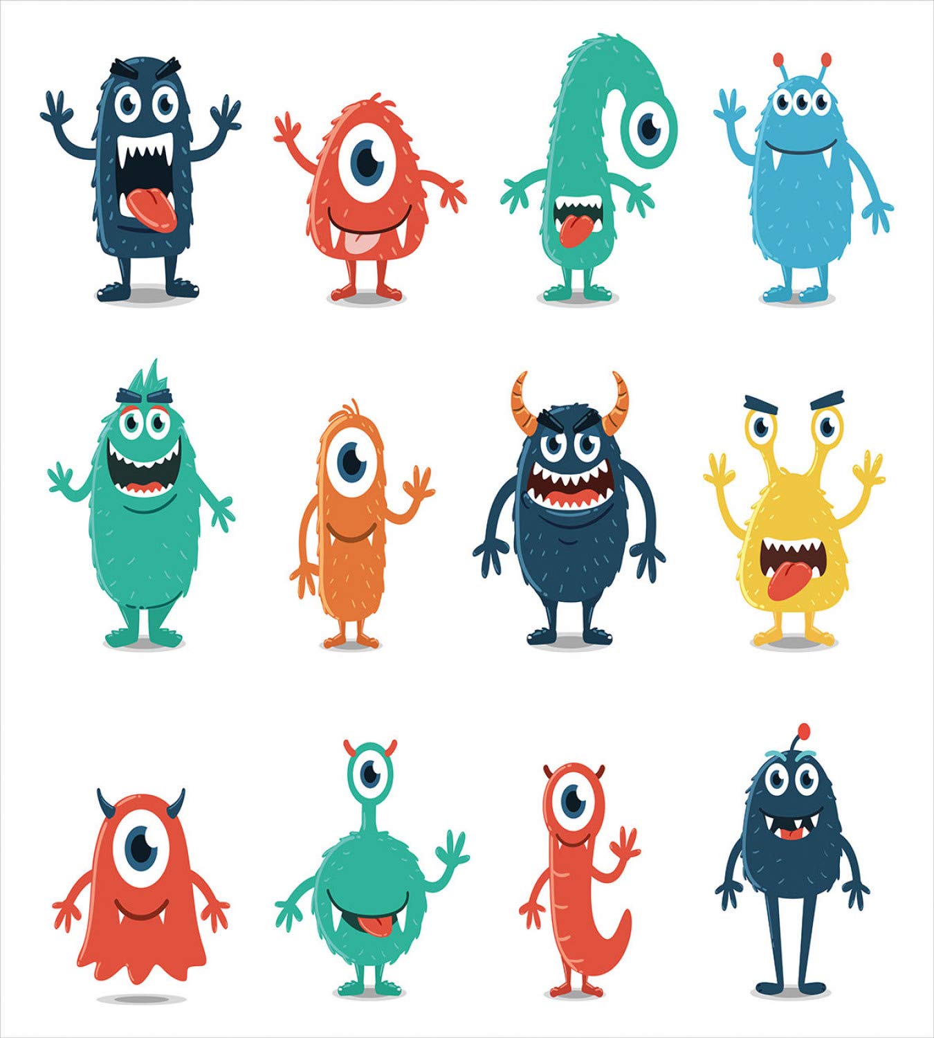 Ambesonne Alien Duvet Cover Set - Funny Monster Faces Cartoon 3-Piece Queen Size Bedding with 2 Pillow Shams in Dark Seafoam, Salmon, Sky Blue & Vermilion | Unique Home Decor for Kids Room, Teen Bedroom or Sci-Fi Themed Spaces