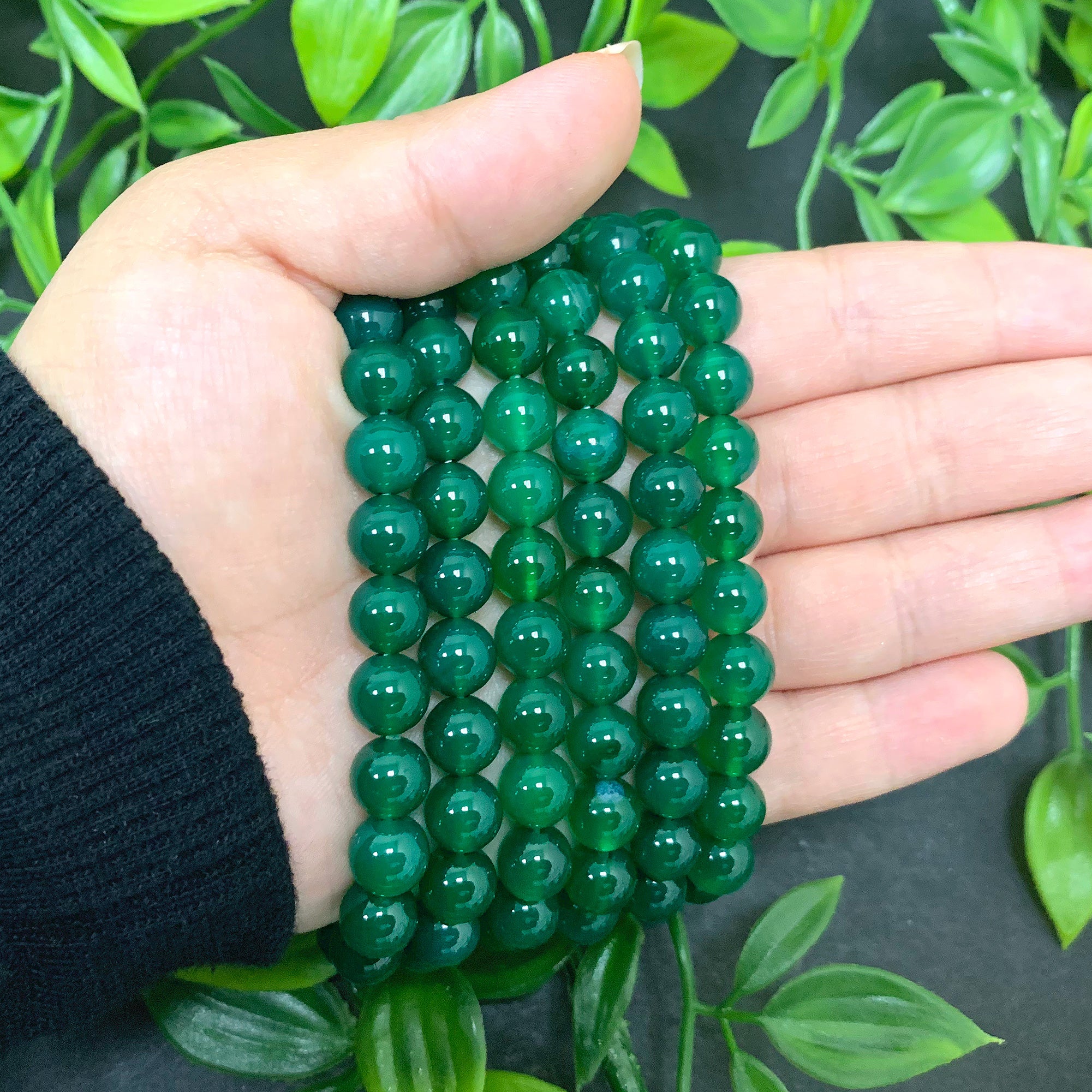 Natural Green Agate 8mm Round Beads Stretch Bracelet for Men & Women - Yoga, Meditation & Spiritual Healing Jewelry