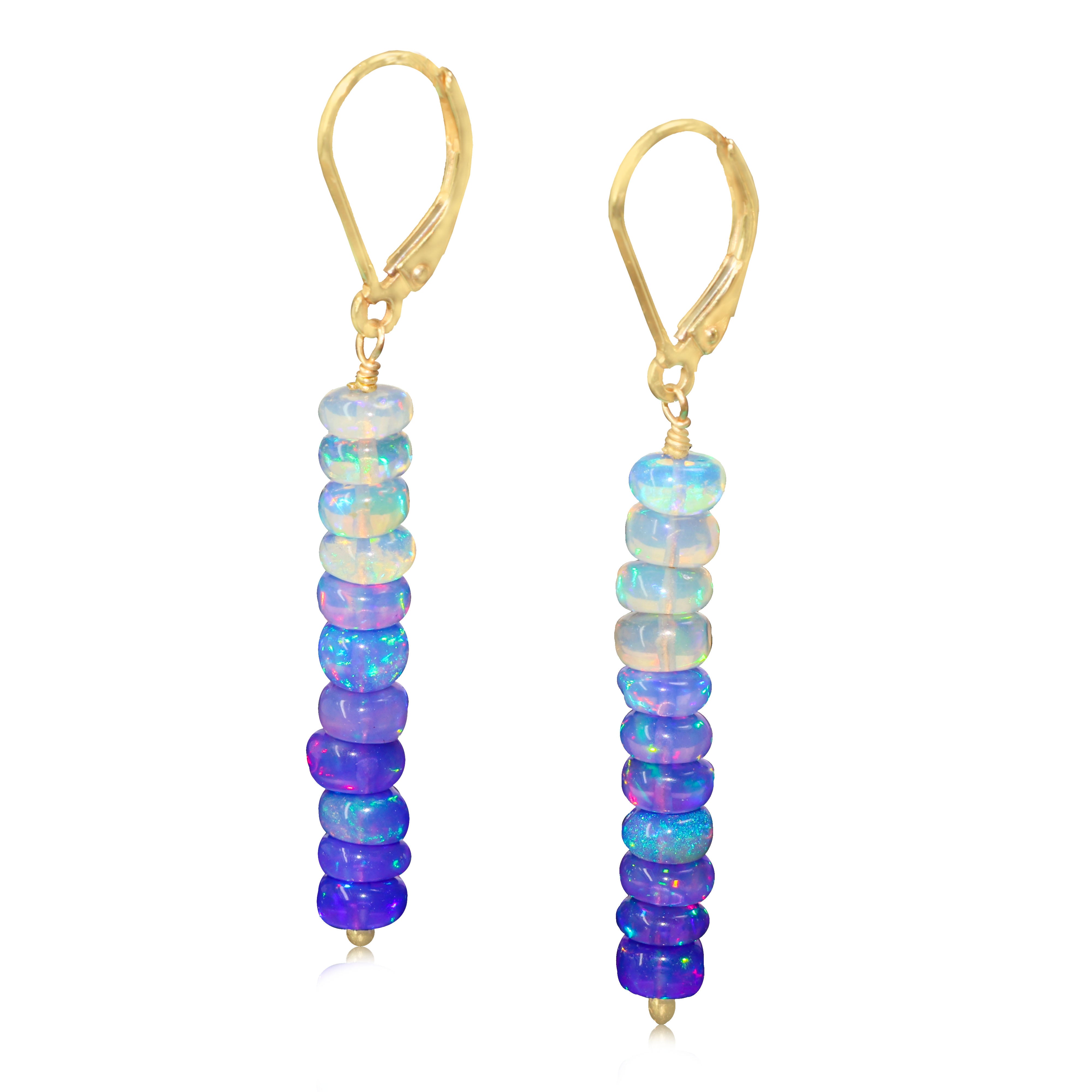 Natural Lavender Opal Linear Beaded Dangle Drop Earrings for Women - Handmade Boho Chic Jewelry - Perfect for Weddings, Parties & Everyday Wear