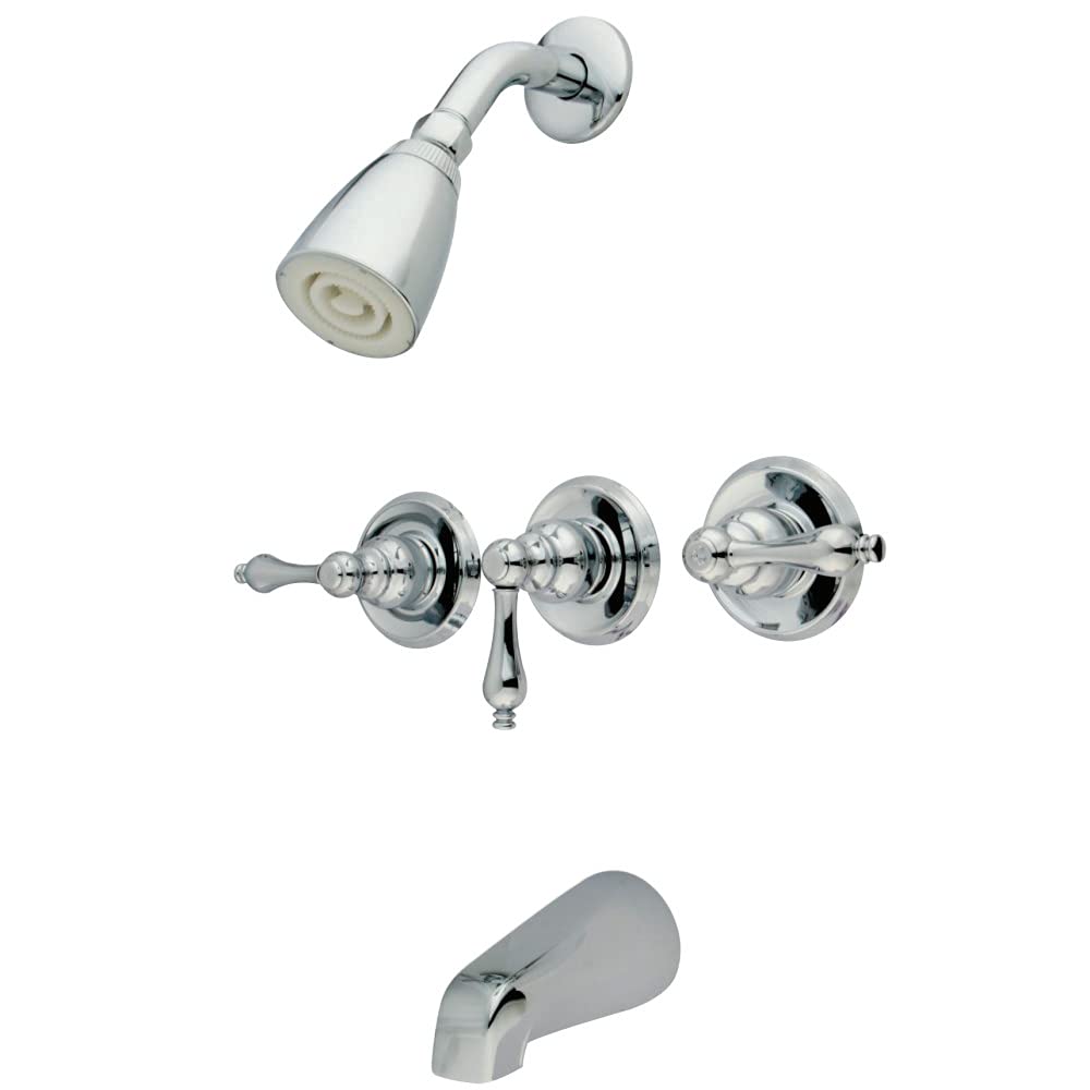 Kingston Brass KB231AL 3-Lever Handle Tub and Shower Faucet in Polished Chrome - Perfect for Bathroom Renovation & Modern Home Upgrade