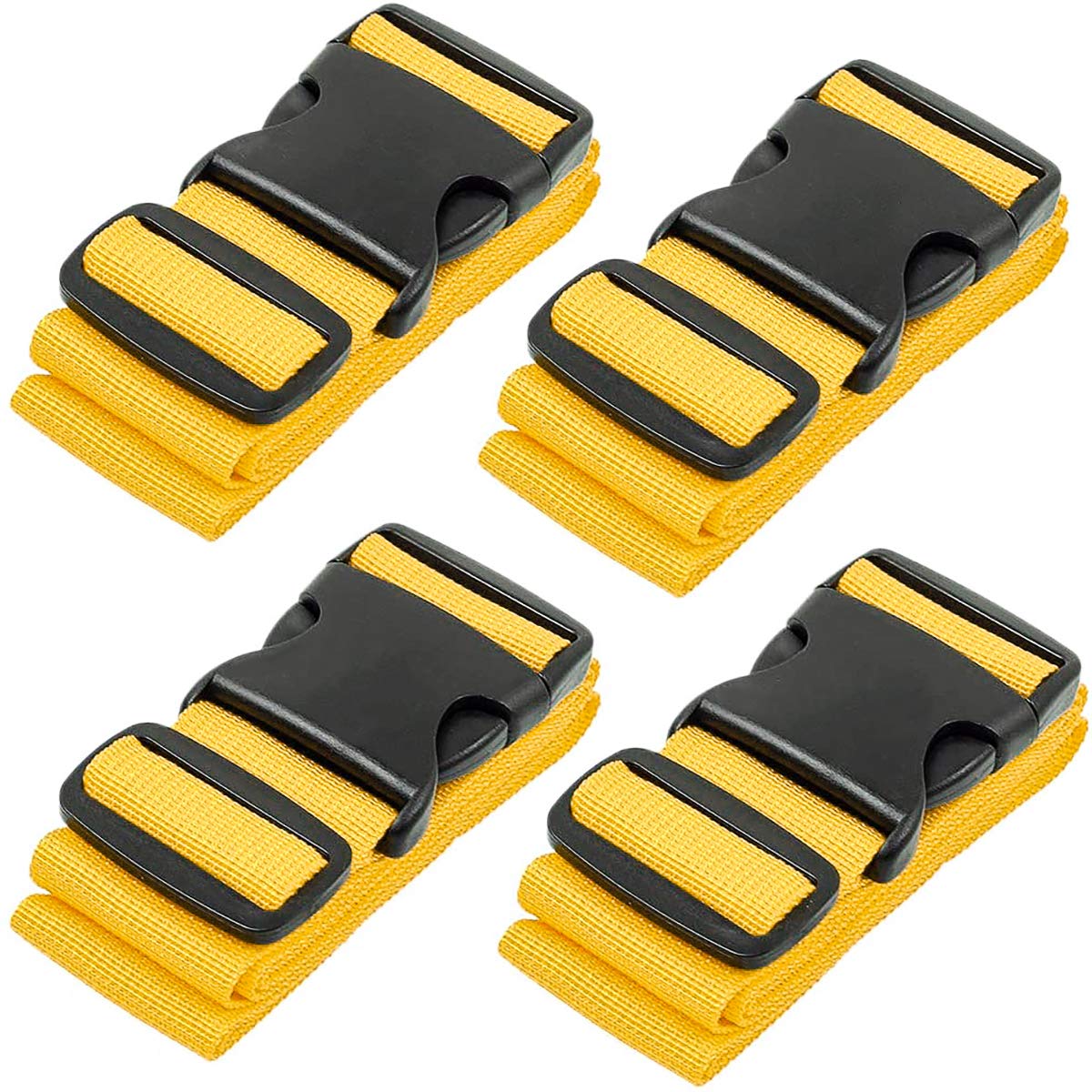Premium Nylon Luggage Straps for Suitcases - Heavy-Duty Adjustable (46”-78”) Security Belts for Travel - 4 Pack Yellow - Secure Suitcase, Briefcase, Backpack & Travel Bag - Perfect for Airports, Road Trips & Business Travel