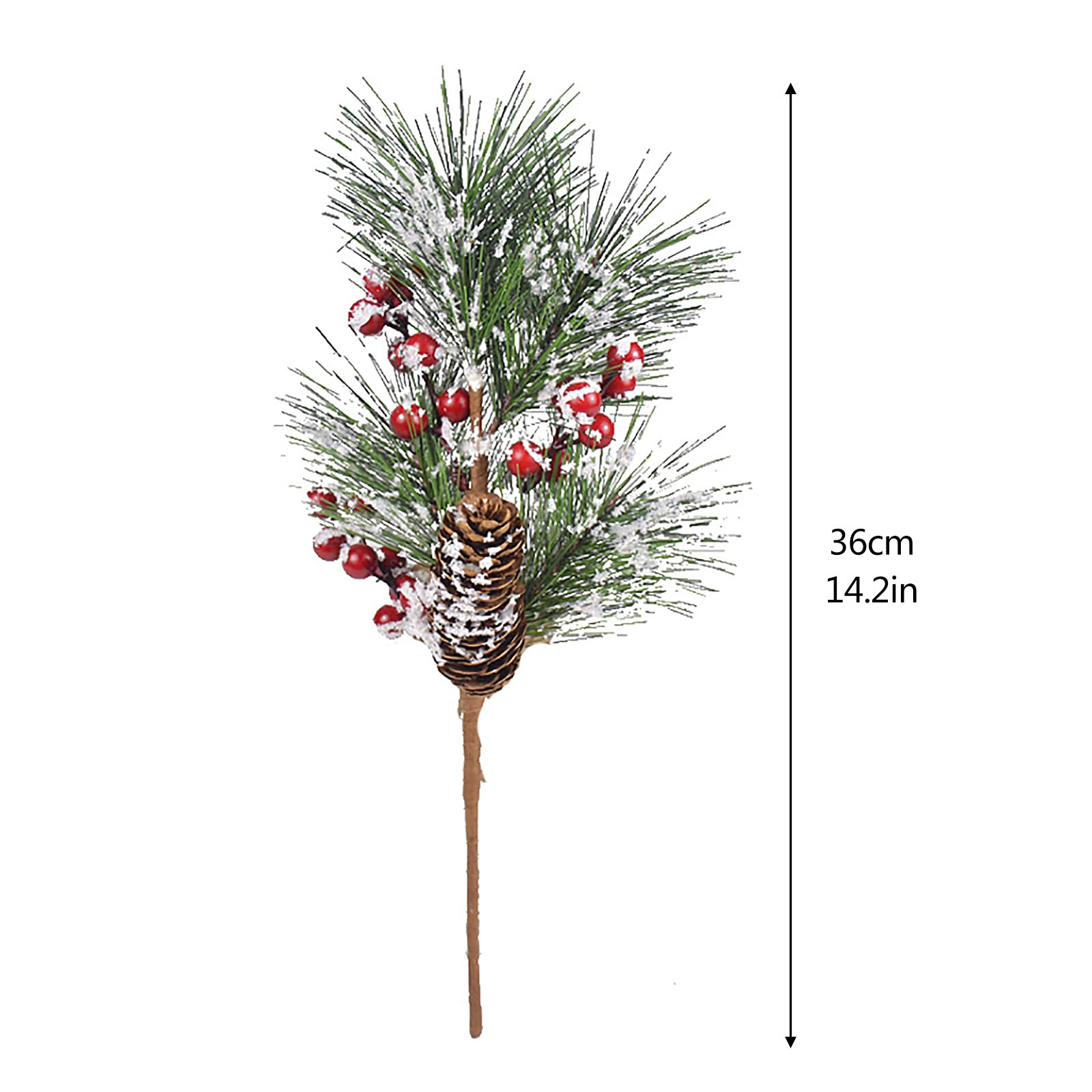6Pcs 14.2inch Artificial Red Berry Stems with Pine Branches & Holly - Christmas DIY Craft Picks for Wreaths, Garlands, Ornaments and Holiday Decorations (36cm) - Perfect for Festive Home Decor, Gift Wrapping, and Seasonal Centerpieces