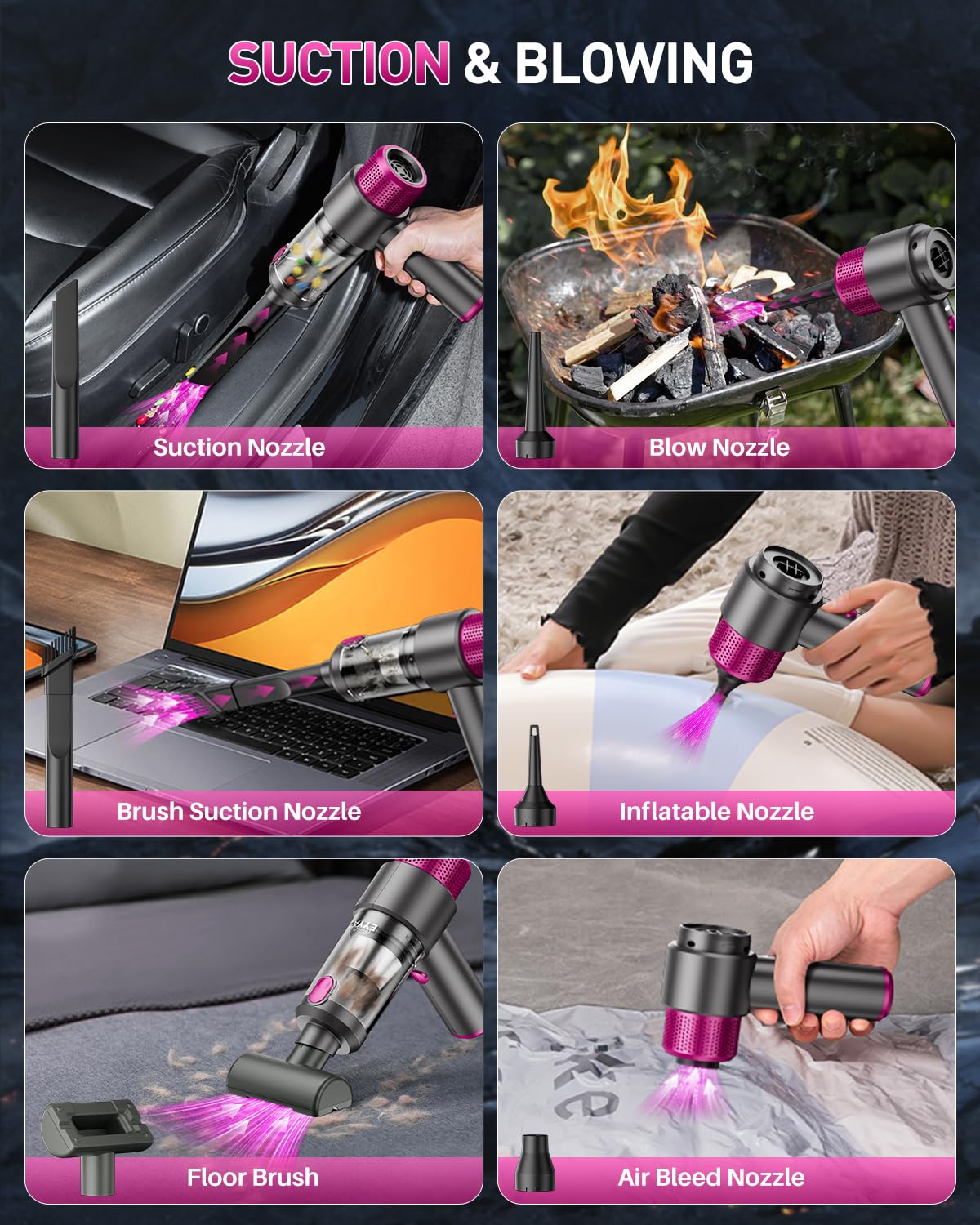 EYYA Cordless Handheld Car Vacuum Cleaner - 15000PA High Power Portable Vacuum & Air Duster, 4-in-1 Mini Vacuum with LED Light for Car, Home, Office - Perfect for Quick Cleanups, Pet Hair Removal, and Car Detailing