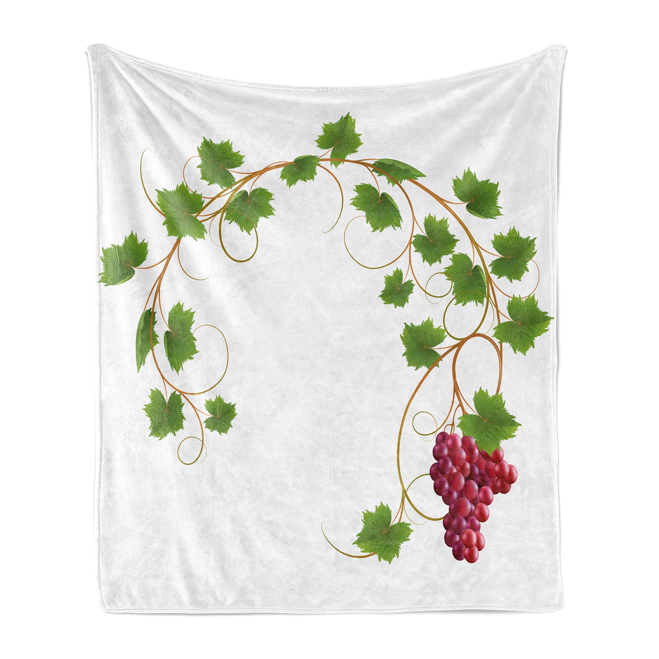 Ambesonne Vineyard Throw Blanket - Soft Flannel Fleece Blanket with Curved Ivy & Cabernet Wine Cluster Print, 70