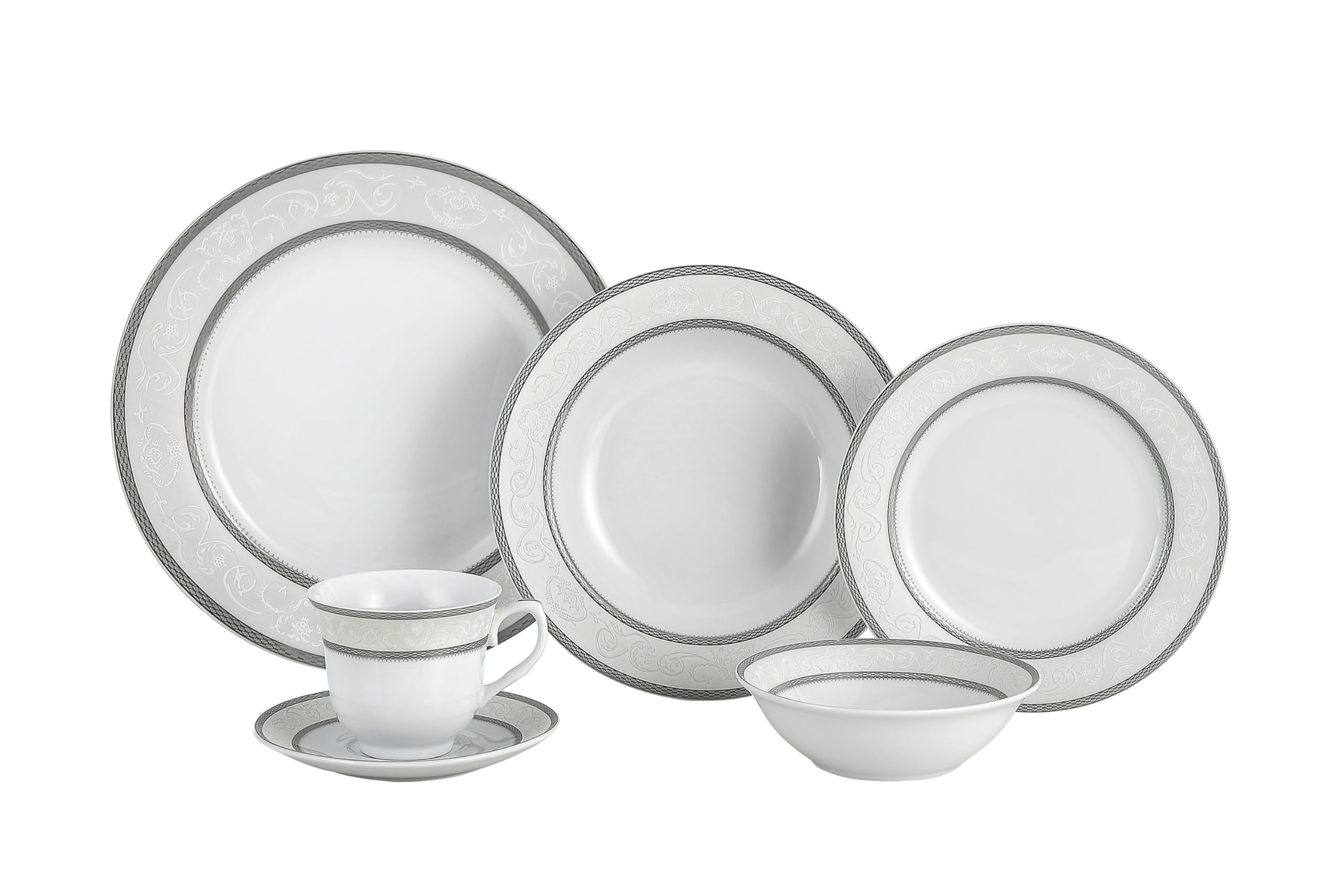 Lorren Home Trends Sirena 16-Piece Silver Dinnerware Set - Elegant Tableware for Formal Dining, Dinner Parties & Special Occasions