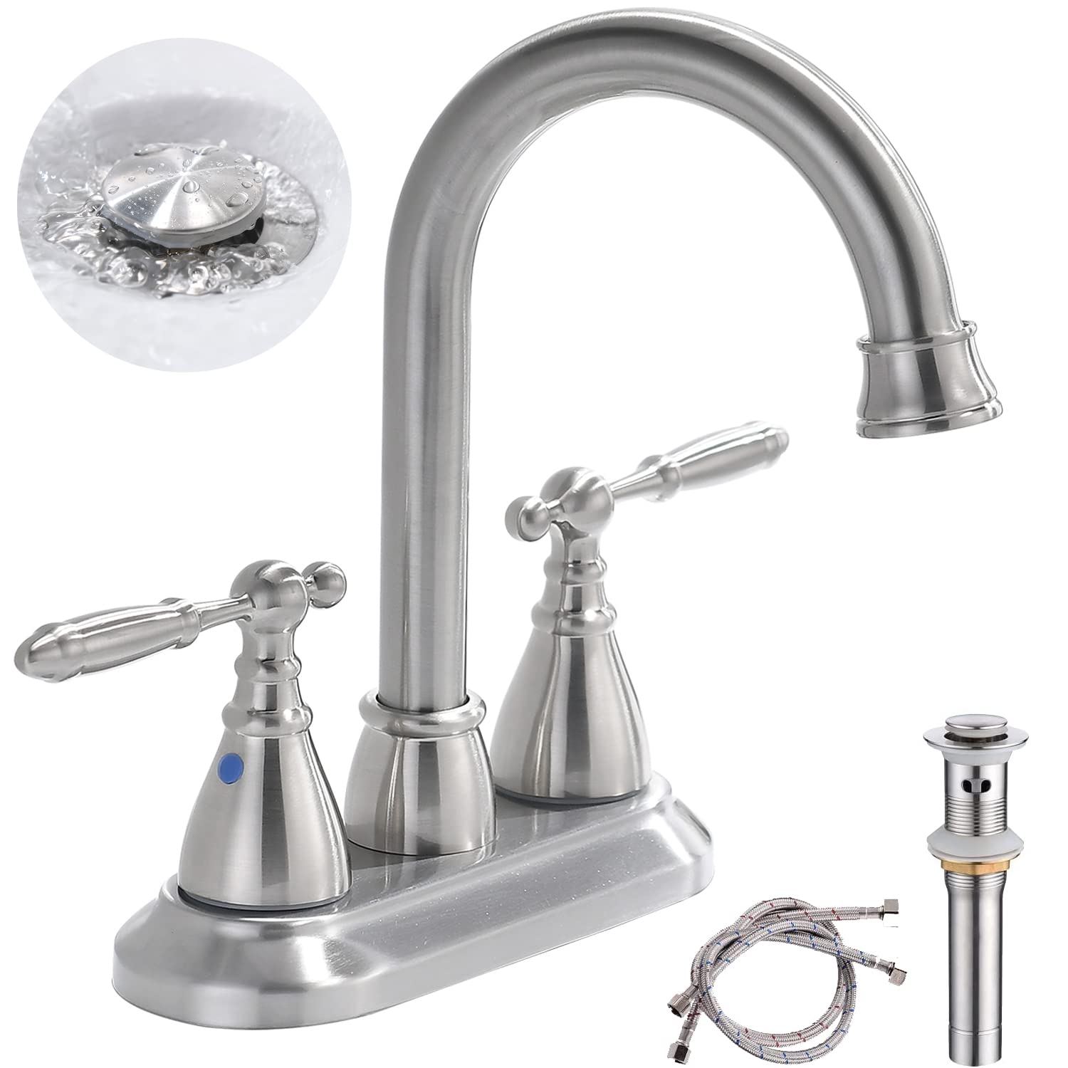 Brushed Nickel 3-Hole Bathroom Faucet with Pop-Up Drain - Perfect for RV & Laundry Sinks