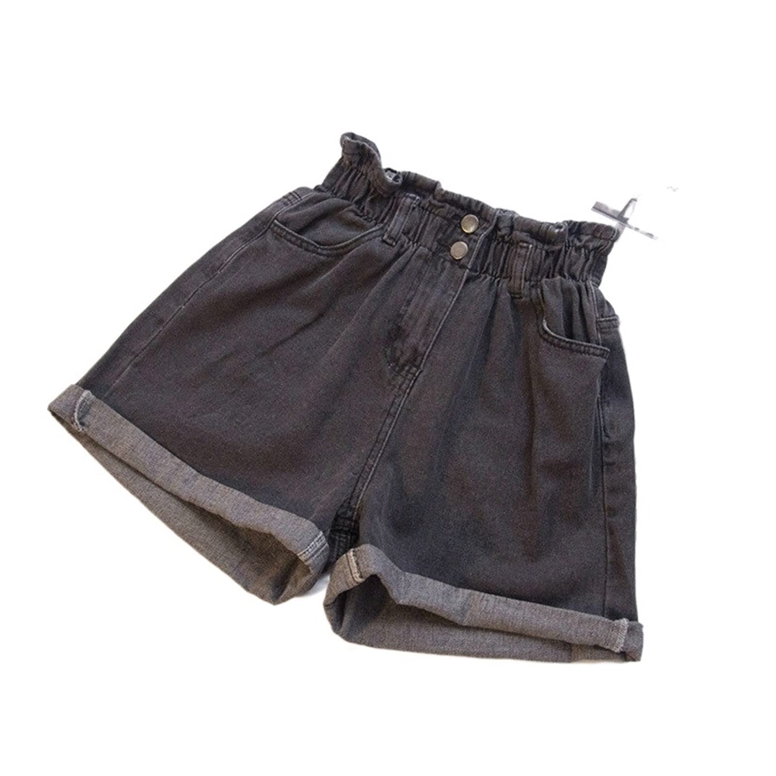 High Waist Denim Shorts for Women - Loose Casual Roll Up Hem Elastic Waist Jeans - Plus Size 4XL (Black Gray) - Perfect for Summer Outfits, Beach Vacations & Casual Wear
