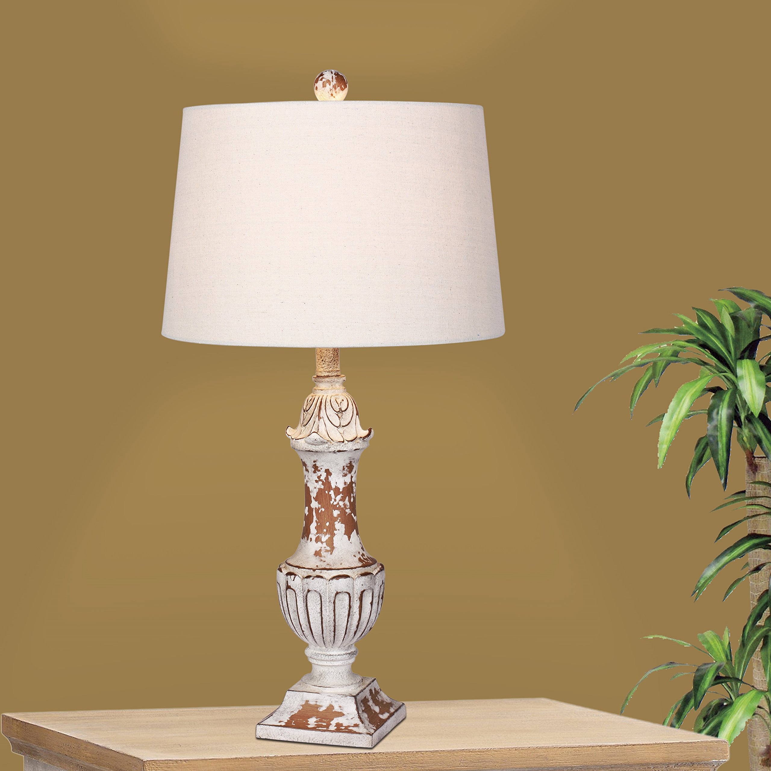 Distressed Decorative Urn Resin Table Lamps Set of 2 - 29.5 Inch Antique Metallic Finish for Living Room, Bedroom, or Office Decor